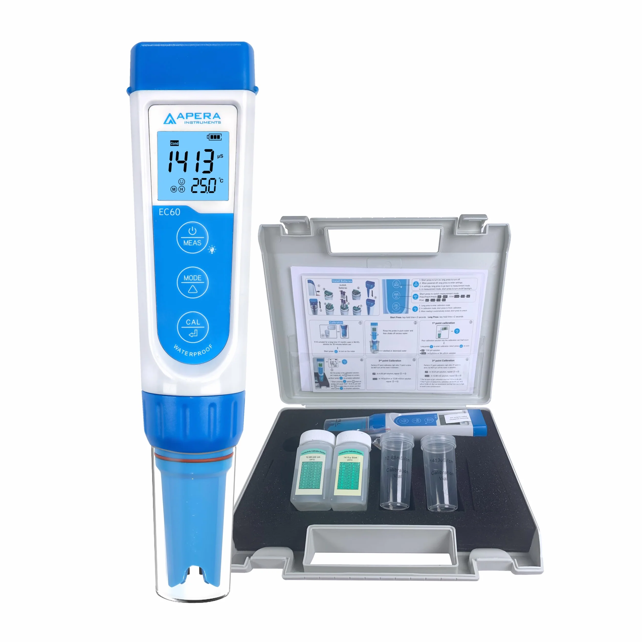 Apera Instruments EC60 tester przewodności kieszonkowy ±1% dokładności EC/TDS/salinity wymienny czujnik BPB ±0,5°C