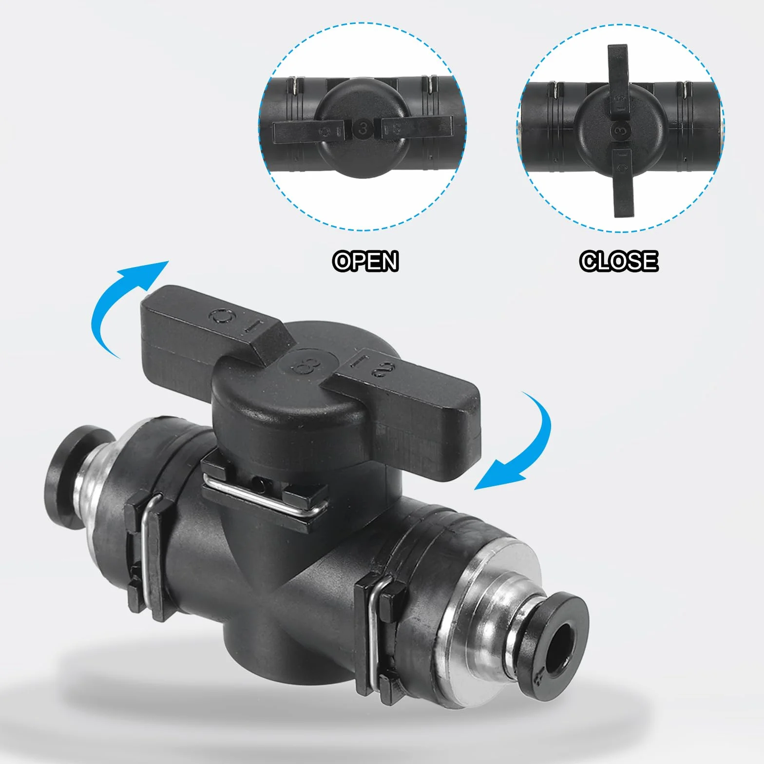 PATIKIL Pneumatyczny zawór kulowy 4 mm, OD BUC Push to Connect, złączki rurowe, zawór kulowy, prosty zawór sterujący przepływem powietrza, do hydraulicznego powietrza, czarno-srebrny