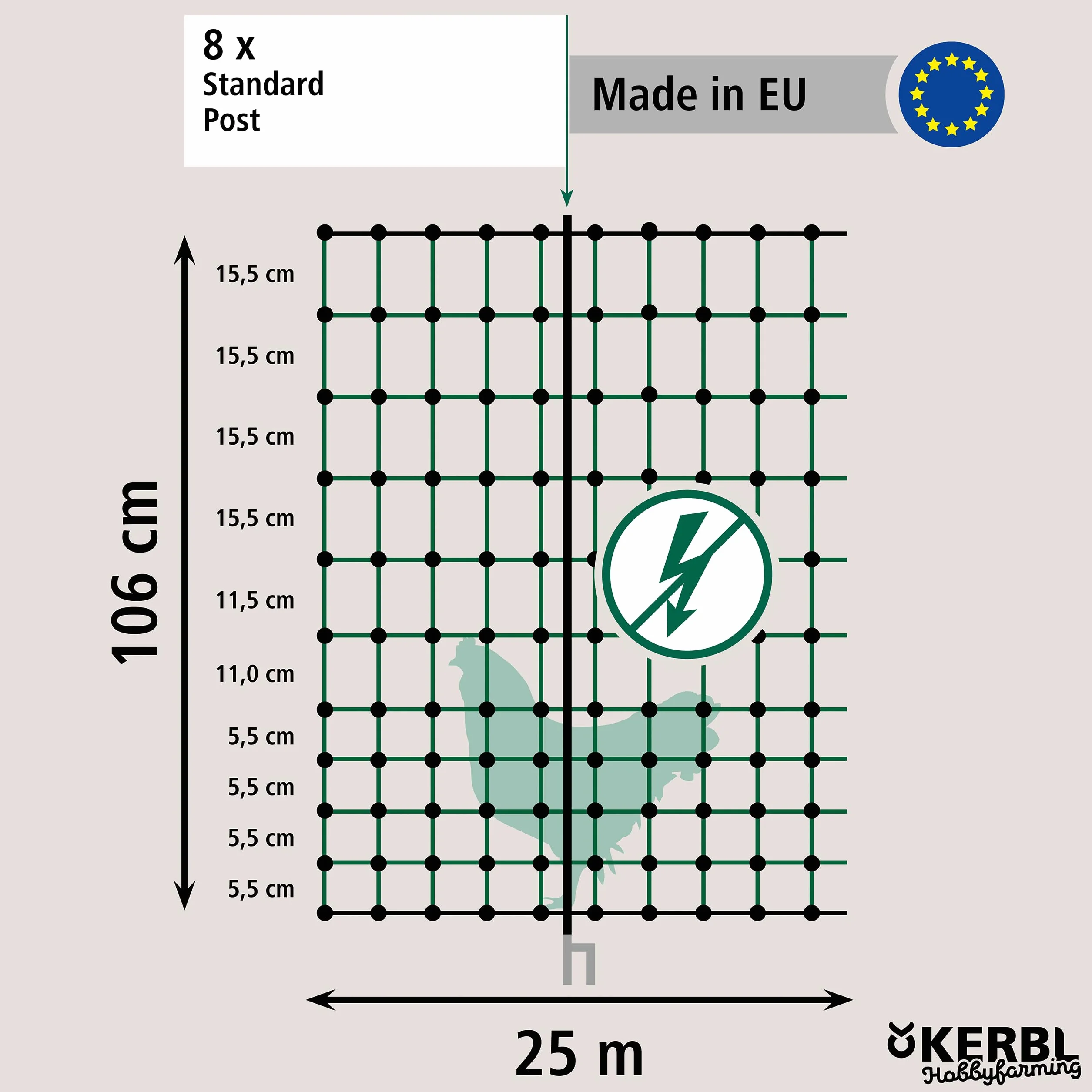 Kerbl Hobbyfarming 292279 Siatka dla Drobiu, Zielony, 25 m