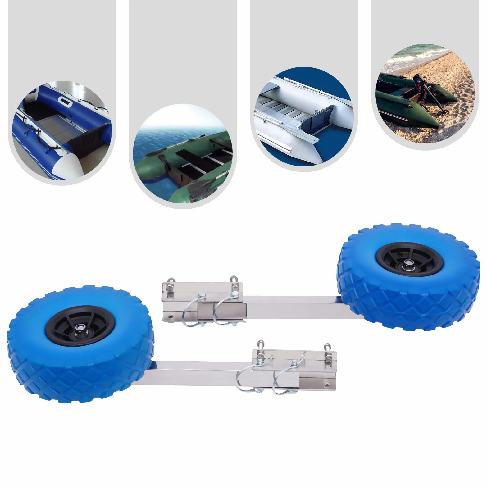 Ponton 150 kg, koła transportowe ze stali nierdzewnej 15 x 8,5 cm, zdejmowane do łodzi