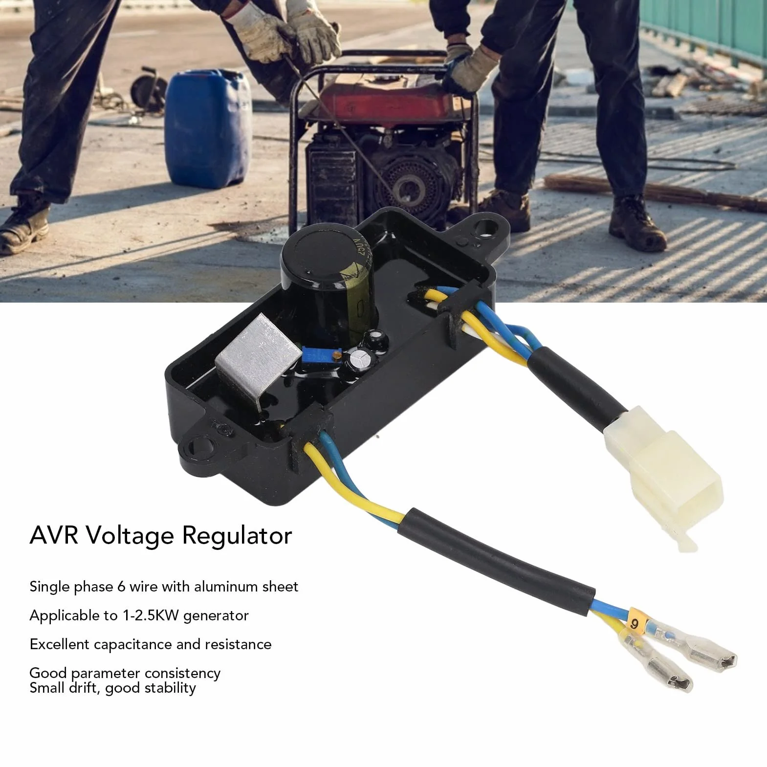 2.5KW Automatyczny Regulator Napięcia AVR Generator Regulator Napięcia Jednofazowy 6 Drut Benzynowy Regulator Napięcia dla Generatora 1-2,5KW 220μF