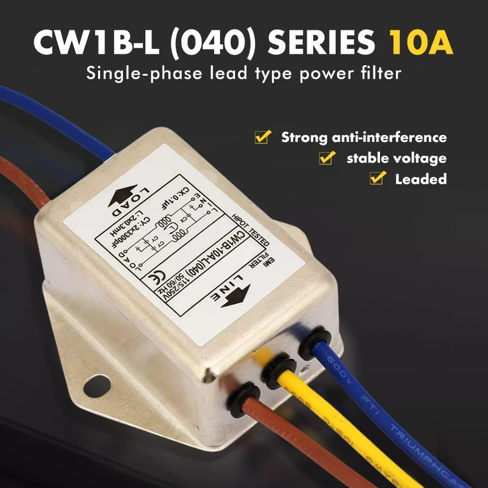 EMI filtr sieciowy, 125/250 V, 10 A, jednofazowy, elektromagnetyczny filtr interferencyjny, EMI, filtr wydajny, EMI do tłumienia ciągłych przerywanych zakłóceń impulsowych