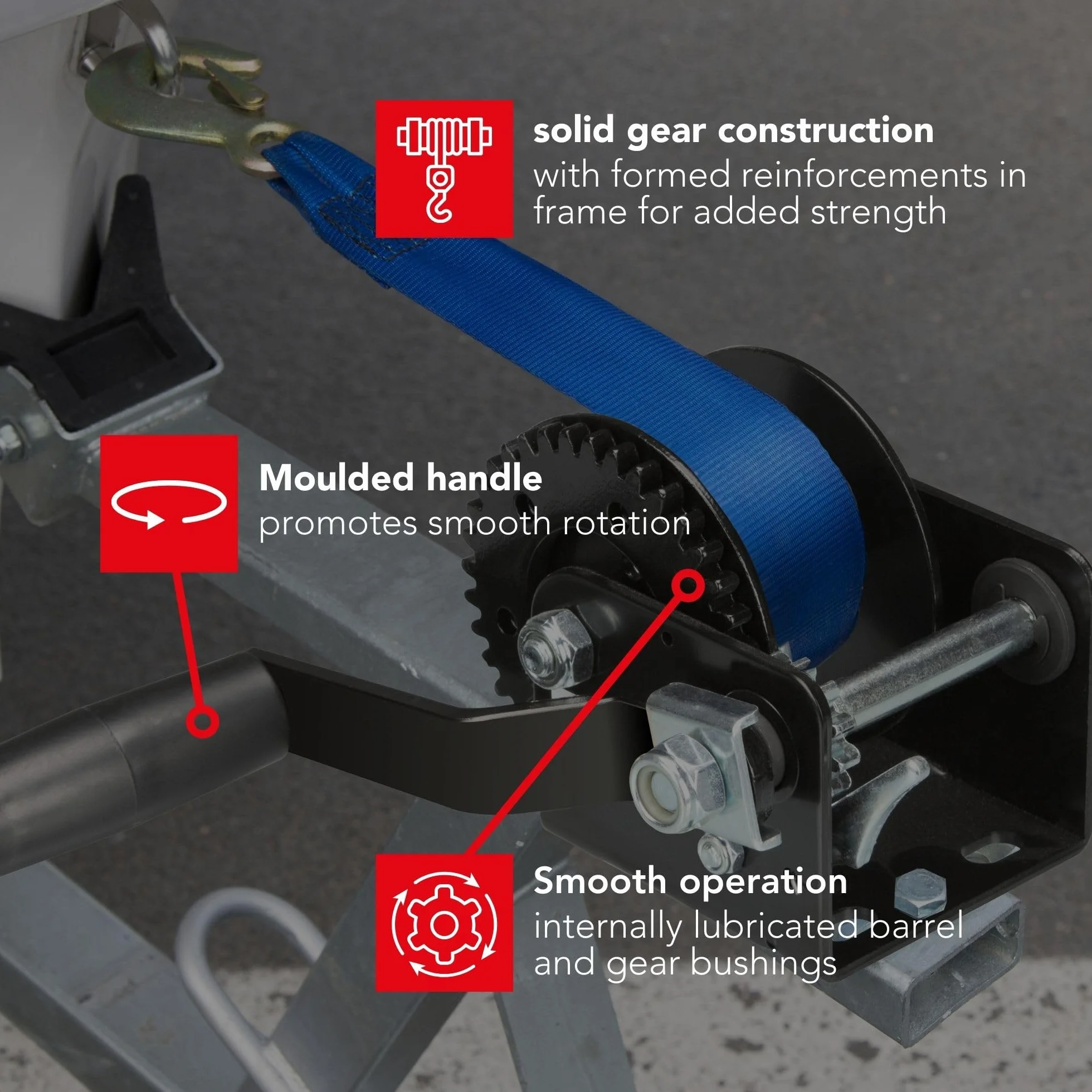 Toolland Wyciąg ręczny 250 kg ze stali nierdzewnej z zapadką i liną, przełożenie 3.1:1, czarny wyciąg przyczepowy z ergonomiczną korbą, idealny do łodzi, przyczepy i podnoszenia