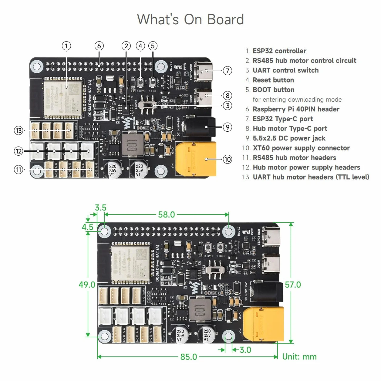Waveshare Direct Drive Servo Motor Driver Board ESP32 WiFi DDSM Hub Motor ESP Now