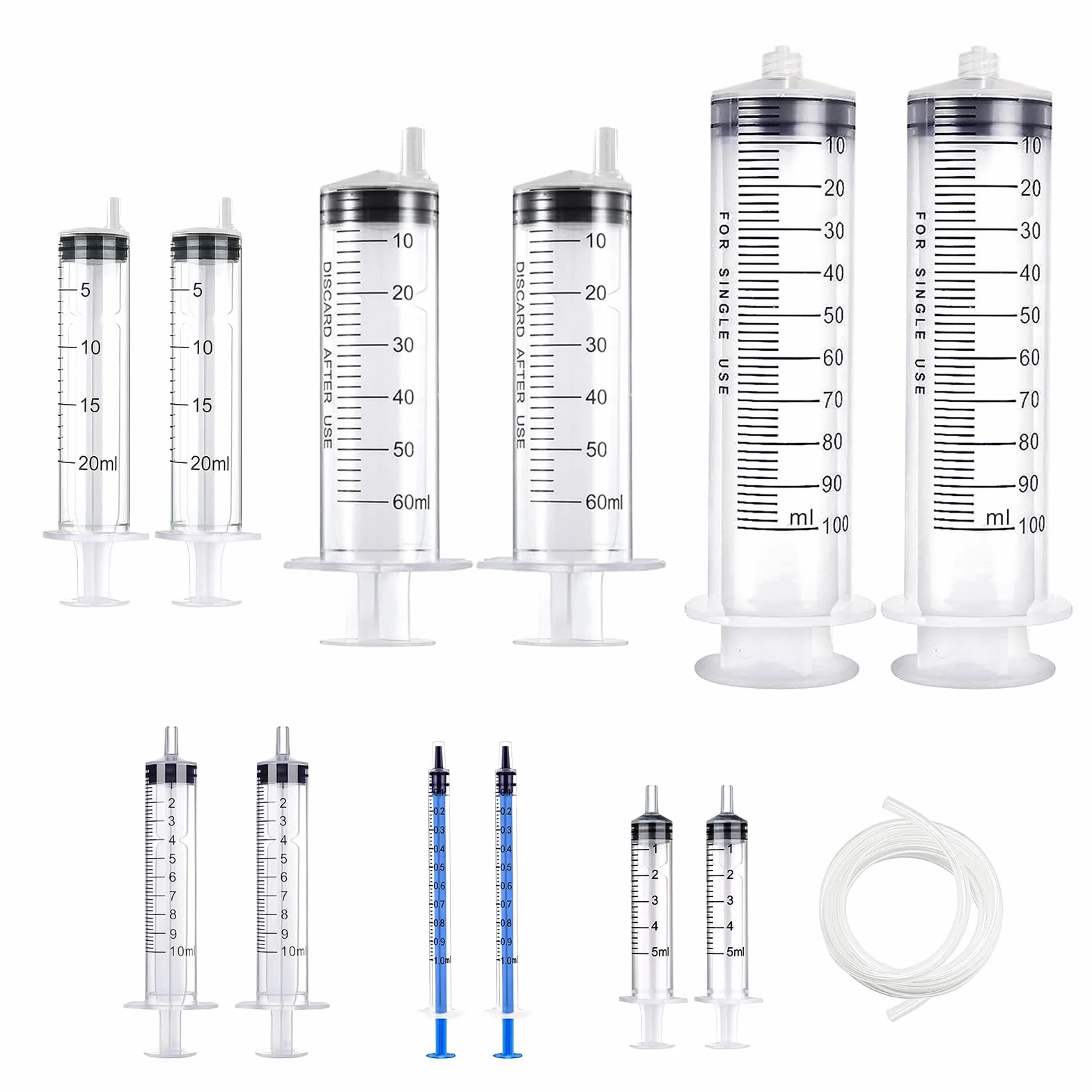 12 sztuk strzykawki 1 ml/5 ml/10 ml/20 ml/60 ml/100 ml, bez strzykawki z nakrętką, sterylne strzykawki, duża strzykawka z wężem zestaw strzykawek do gotowania w ogrodzie