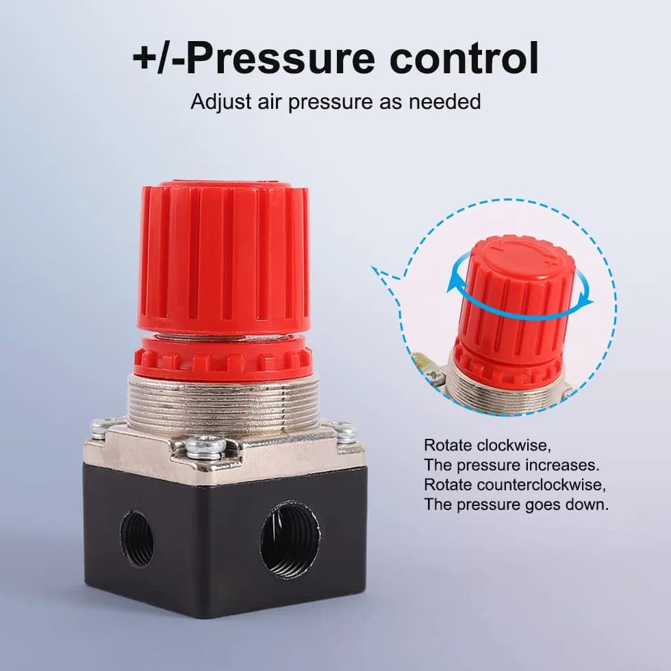 Regulator ciśnienia sprężarki powietrza 1/4", pneumatyczny zawór rozprężny, zawór regulacji ciśnienia z przyłączem 180 psi, 12 bar (4 otwory)