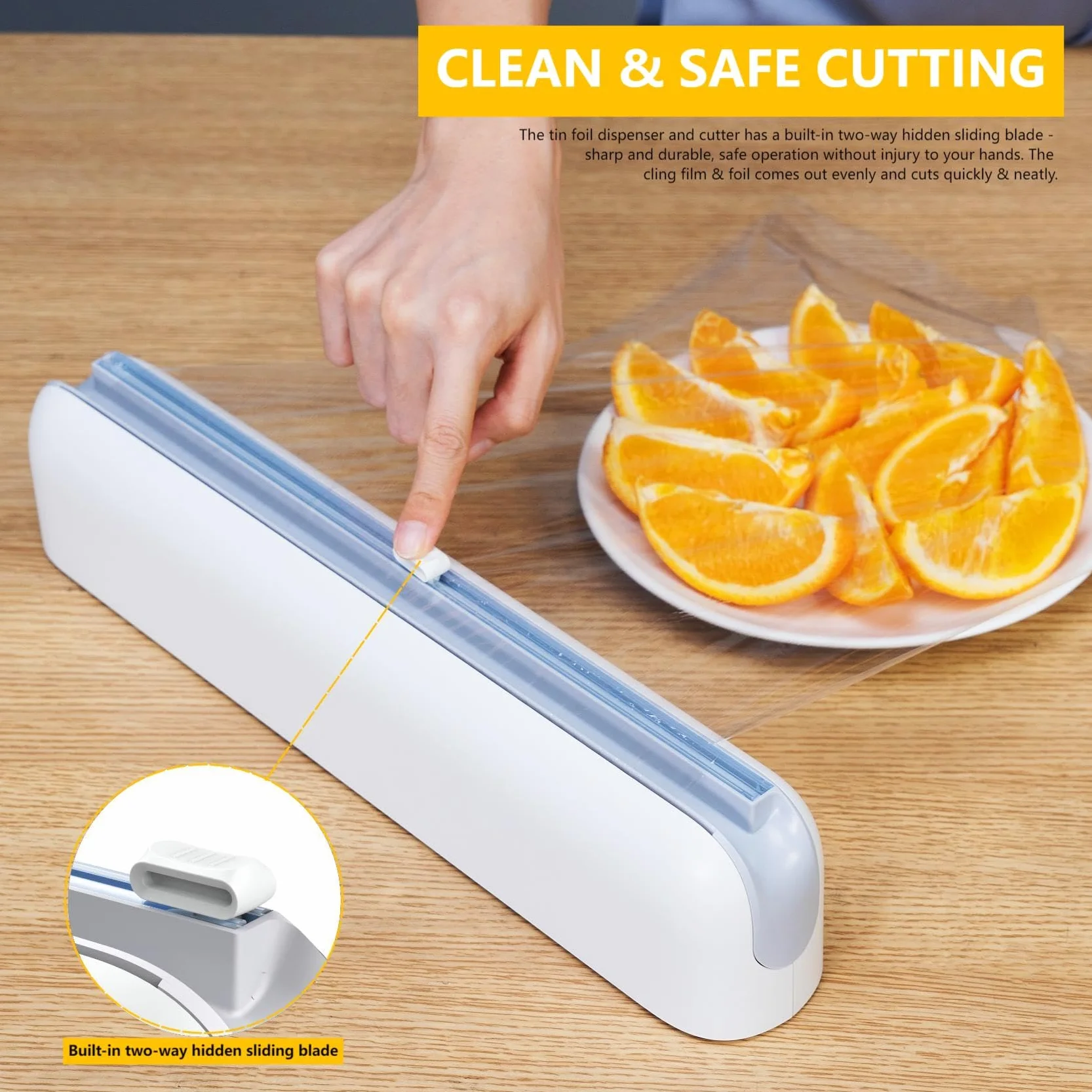 Magnetyczny dozownik folii spożywczej - dozownik folii aluminiowej i folii z ostrymi ostrzami, ulepszony nóż ścienny, dozownik folii spożywczej do szuflad kuchennych, biały