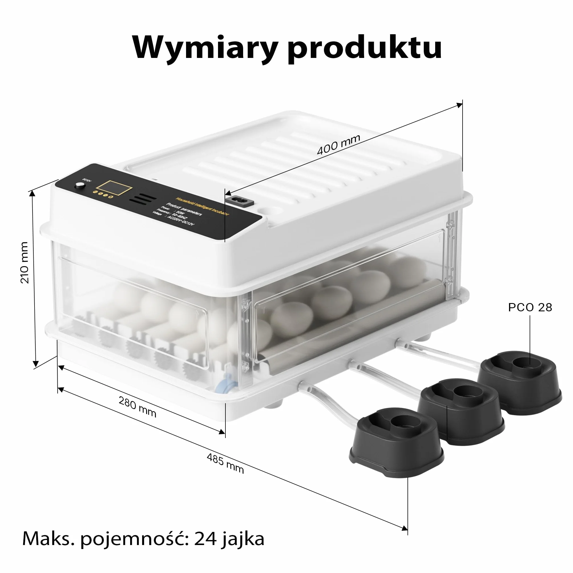 W pełni automatyczny inkubator powierzchniowy Fudajo na 24 jaja, inkubator 80 W z systemem obracania, inkubator z kontrolą temperatury i regulacją wilgotności, inkubator do jaj wylęgowych