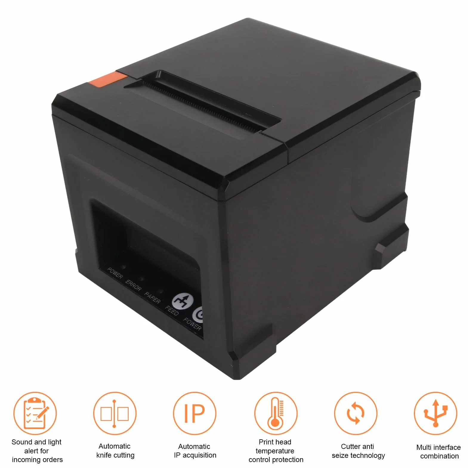 Termiczna Drukarka Paragonów z Automatycznym Obcinaniem, Drukarka POS 80 Mm, Obsługa Interfejsu Szeregowego Ethernet Bluetooth i USB, Szuflada na gotówkę, Drukarka Kuchenna w (Wtyczka UE)