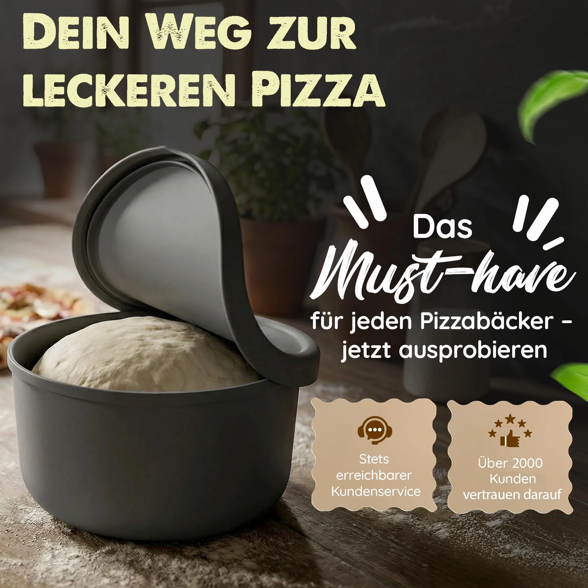 Pudełko na kulki do pizzy z pokrywką, 6 sztuk – idealne jako pudełko na pizzę, pudełko na ciasto, pudełko do fermentacji, do 350 g ciasta na pizzę, silikon zapobiegający przywieraniu, nadaje