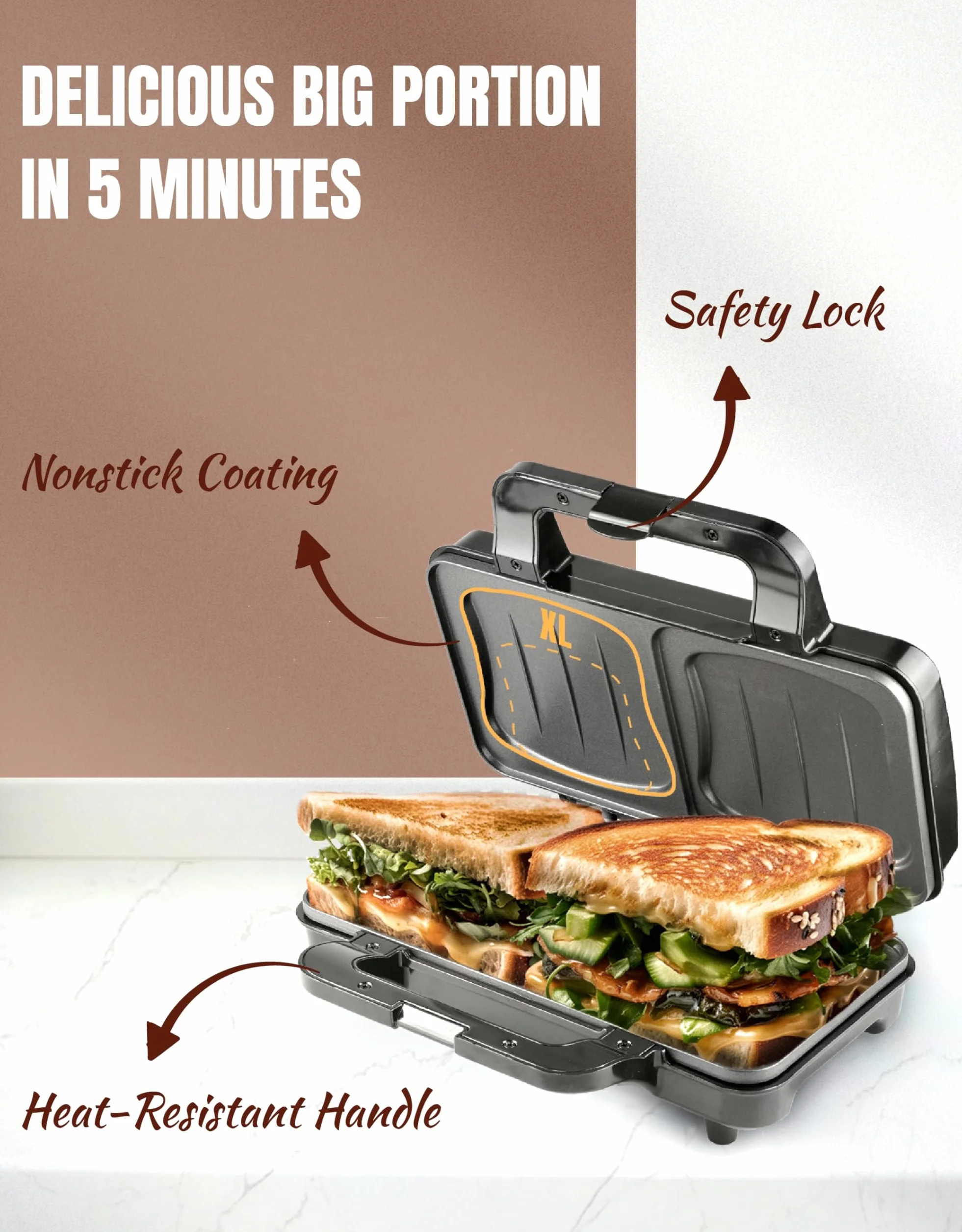 Bestron toster do kanapek XL 2 kanapki American Sandwich automatyczna regulacja temperatury czarny miedziany