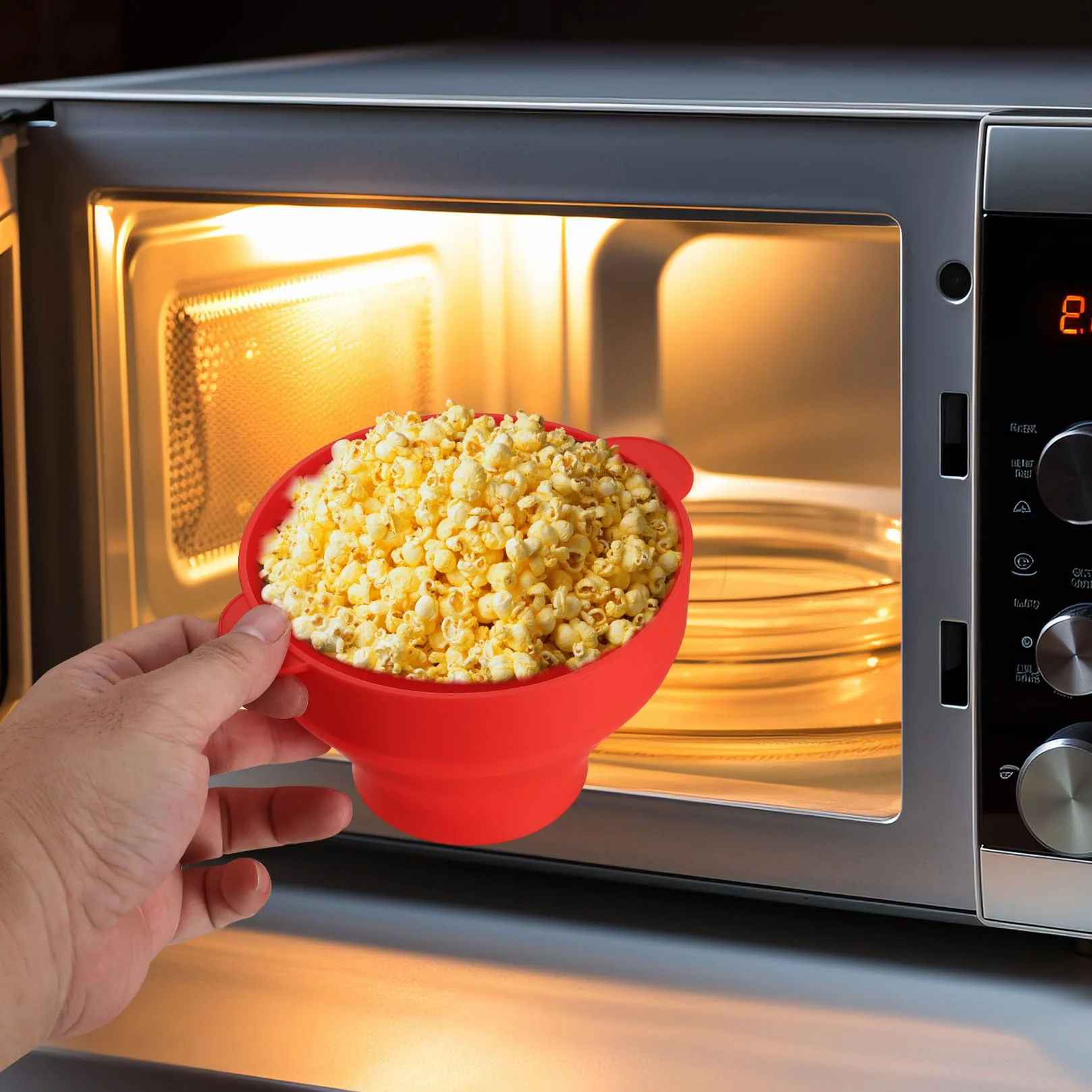Kuchenka mikrofalowa do popcornu, składana, silikonowa miska na popcorn z pokrywką, nie zawiera BPA, bez oleju, do kuchenki mikrofalowej, domu, kuchni, na imprezę