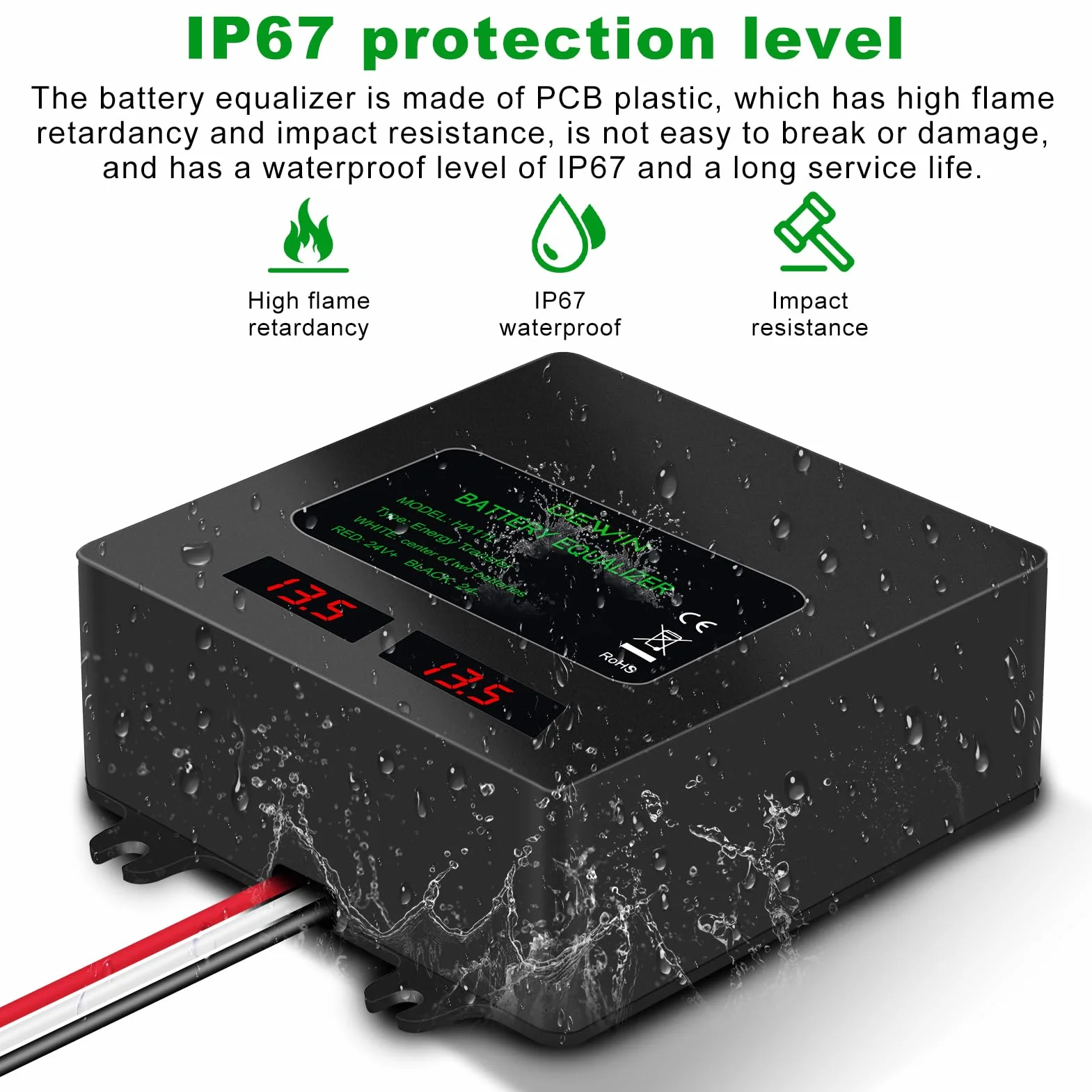 Balancer do baterii 24 V, 2 x 12 V, system ładowania solarnego IP67, do akumulatorów ołowiowych, kwasowo-litowych, litowo-jonowych, żelazowo-fosforanowych