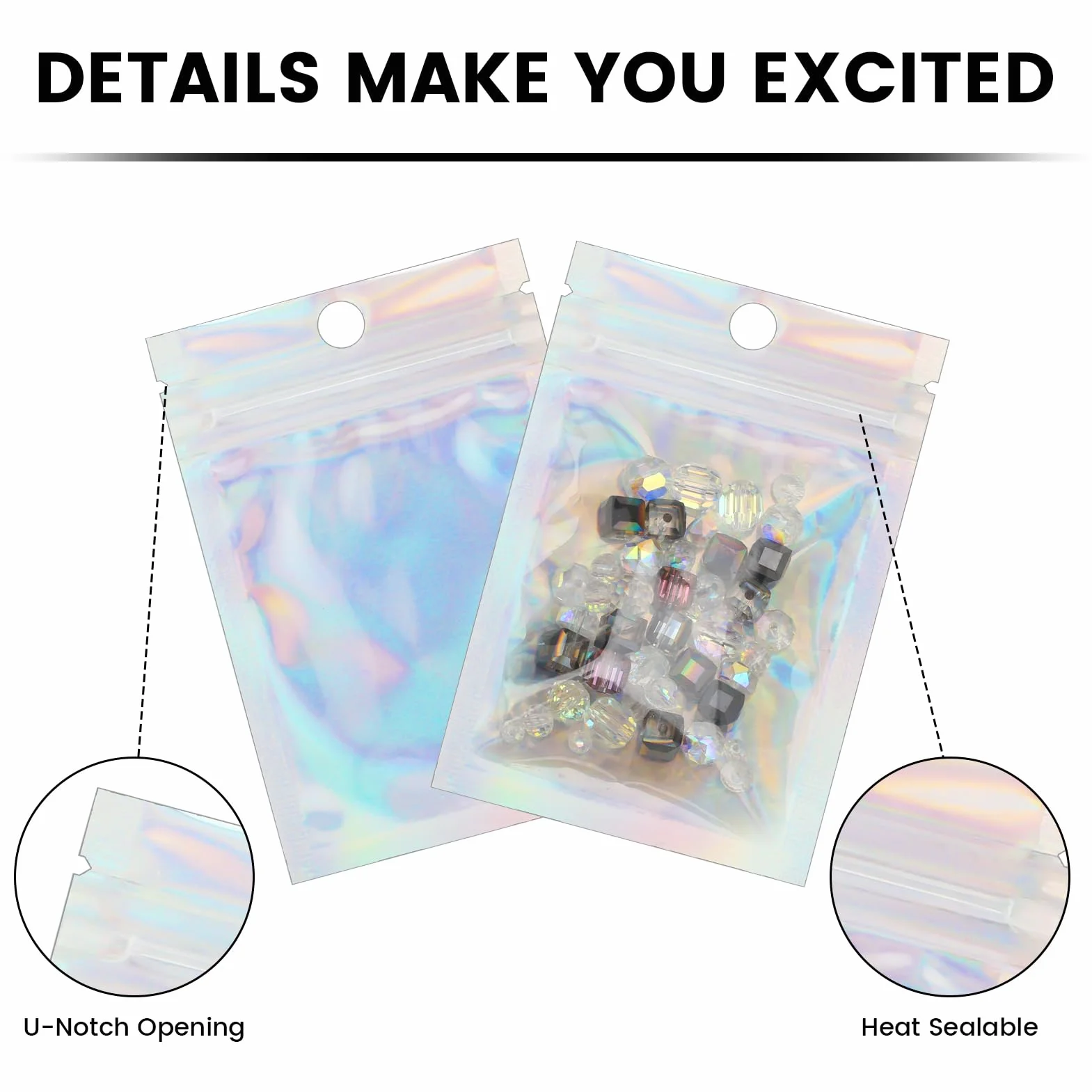 Mylar Bags 7 x 10 cm Holograficzne Woreczki Zamykane 120 sztuk