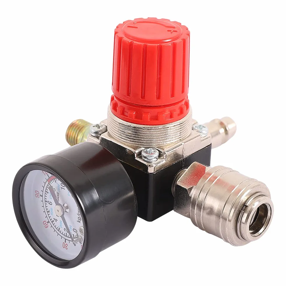 Regulator ciśnienia sprężarki powietrza 1/4", pneumatyczny zawór rozprężny, zawór regulacji ciśnienia z przyłączem 180 psi, 12 bar (4 otwory)
