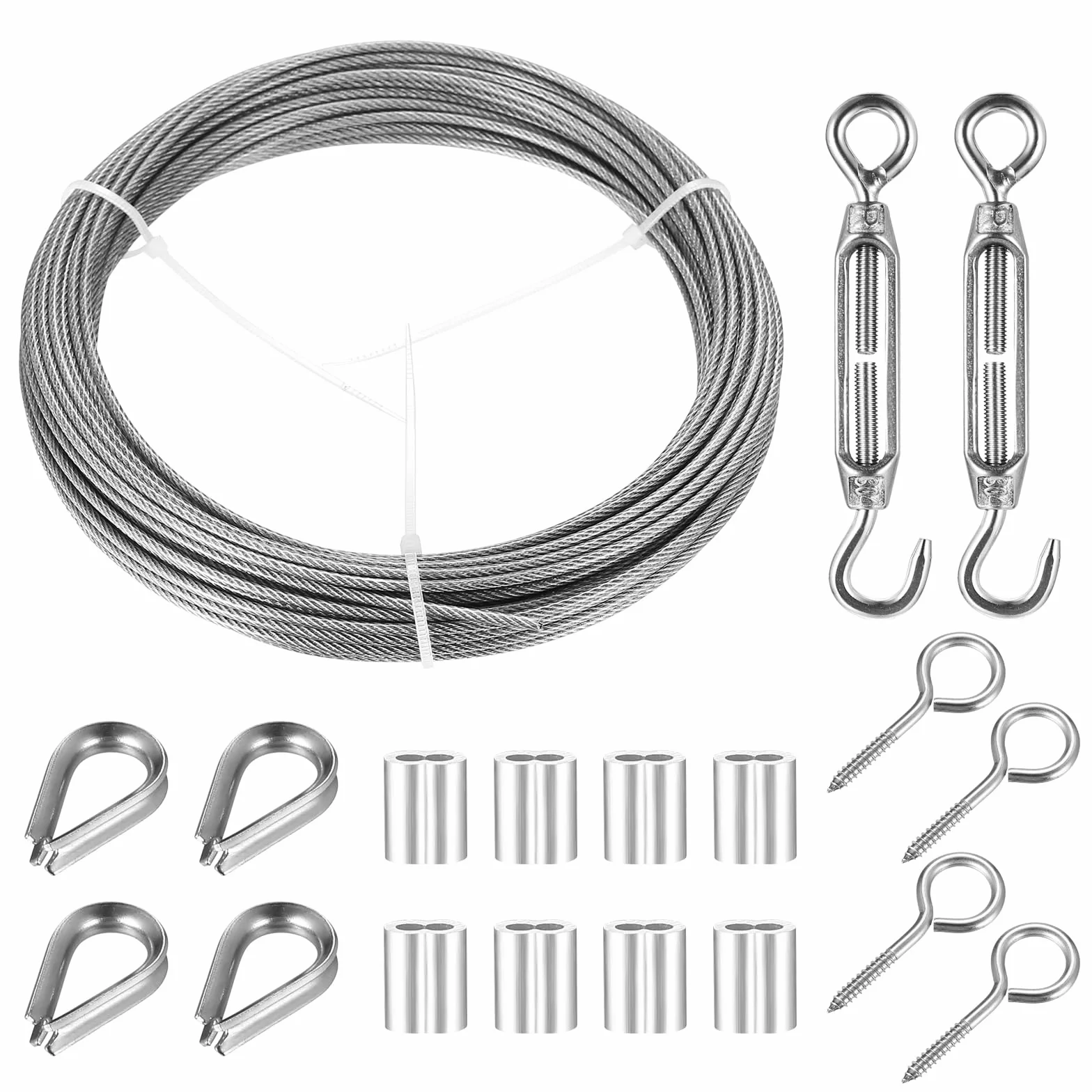 Zestaw drutów ze stali nierdzewnej 15 m / 2 mm, wytrzymały drut ogrodowy do roślin pnących, metalowy kabel z napinaczem obrotowym, klipsy, do ogrodzenia ogrodowego, oświetlenie wiszące