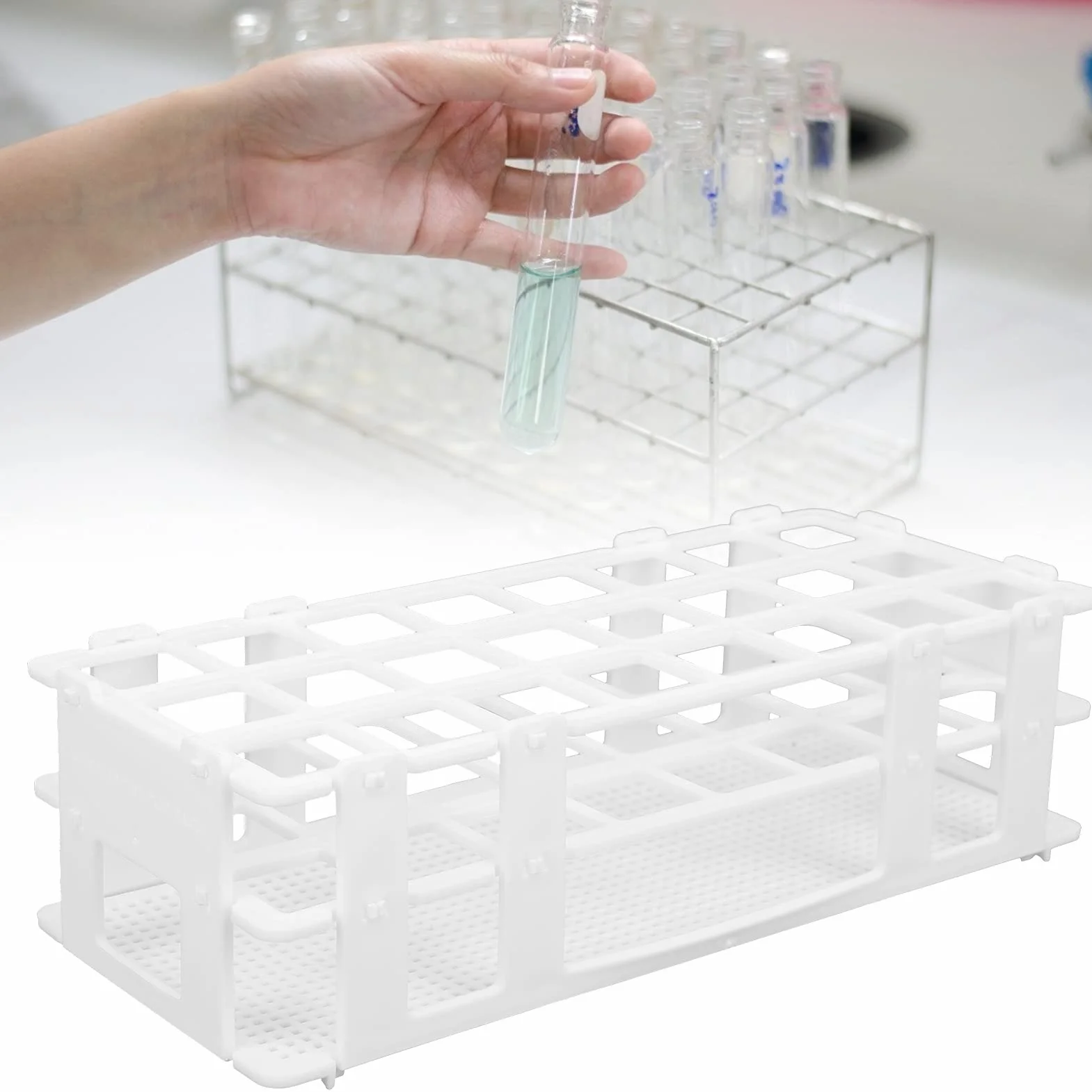 24-otworowy Stojak na Probówki 25x25mm Uchwyt na Probówki Laboratoryjne Plastikowy 3-warstwowy Stojak na Probówki, Odłączany