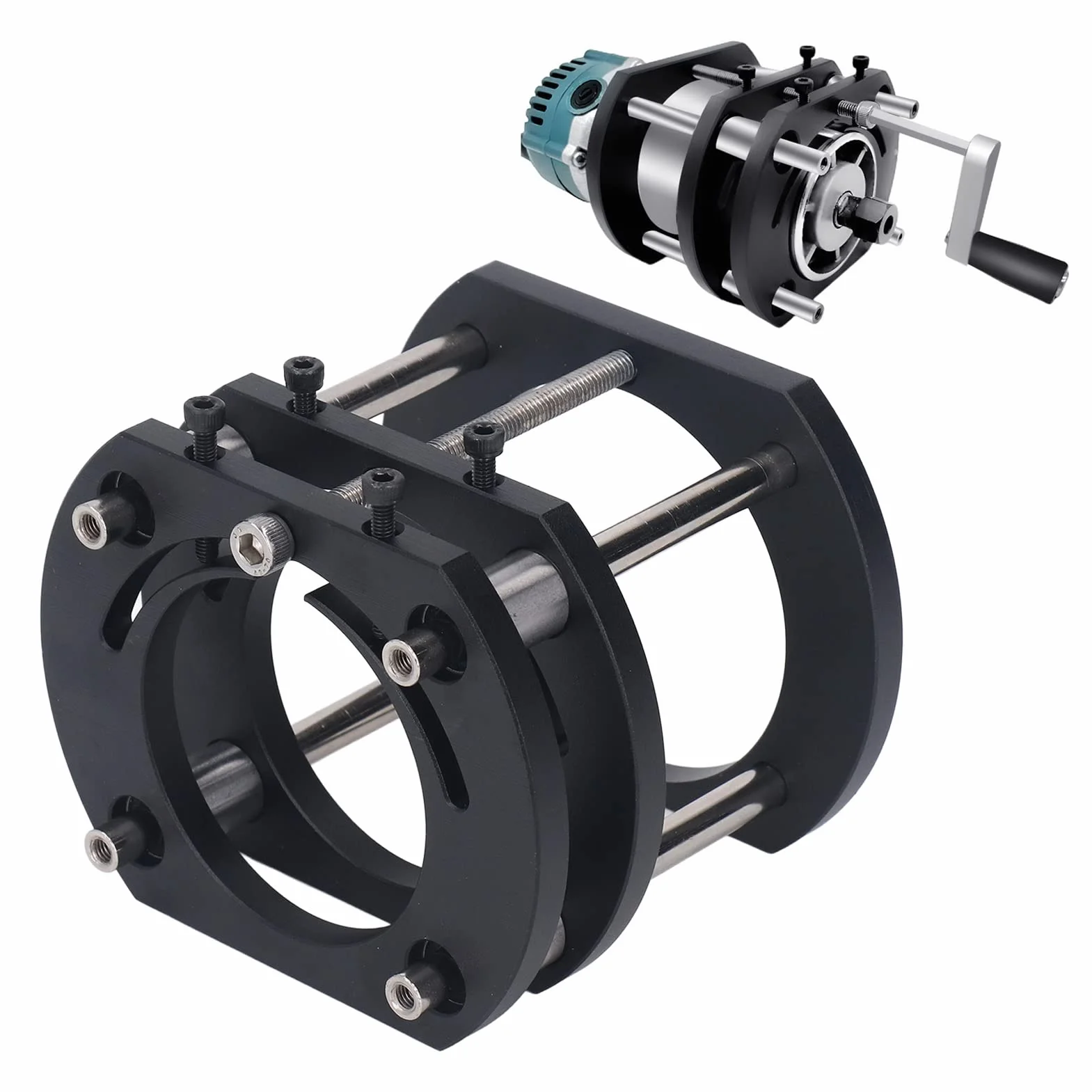 Podnośnik Routera, 4 Szczęki Mocujące Podstawa Systemu Podnoszenia Stołu Routera, Metalowy Zestaw Systemu Podnoszenia Routera do Silników o średnicy 64-66mm, Grawerowanie Drewna