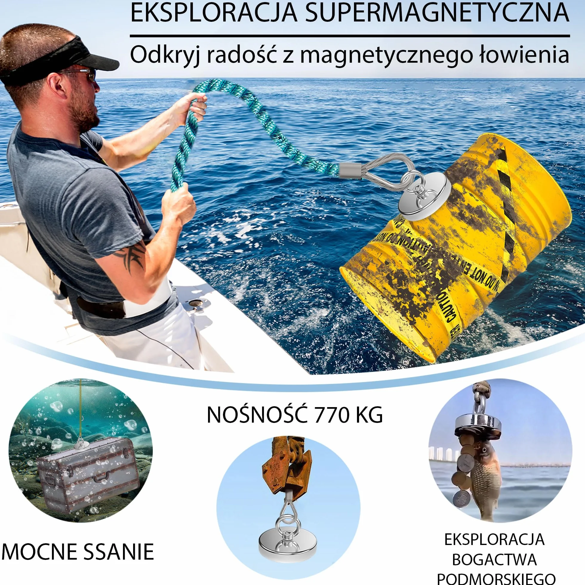 Magnetpro Mocny neodymowy magnes wędkarski 770 kg średnica 12 cm