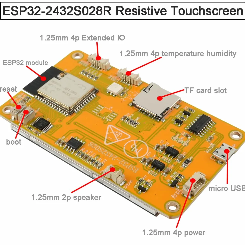 ESP32-2432S028R ESP32 żółty wyświetlacz rezystancyjny ekran dotykowy 240x320 TFT LCD moduł CYD płytka rozwojowa do Arduino IDE (2 sztuki)