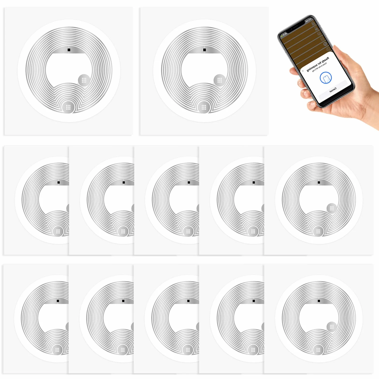 AXFEE 10 szt. znaczników NFC NTAG216, białe okrągłe naklejki NFC, średnica 25 mm, programowalne znaczniki NFC, pamięć RFID 888 bajtów, kompatybilna ze wszystkimi telefonami i urządzeniami