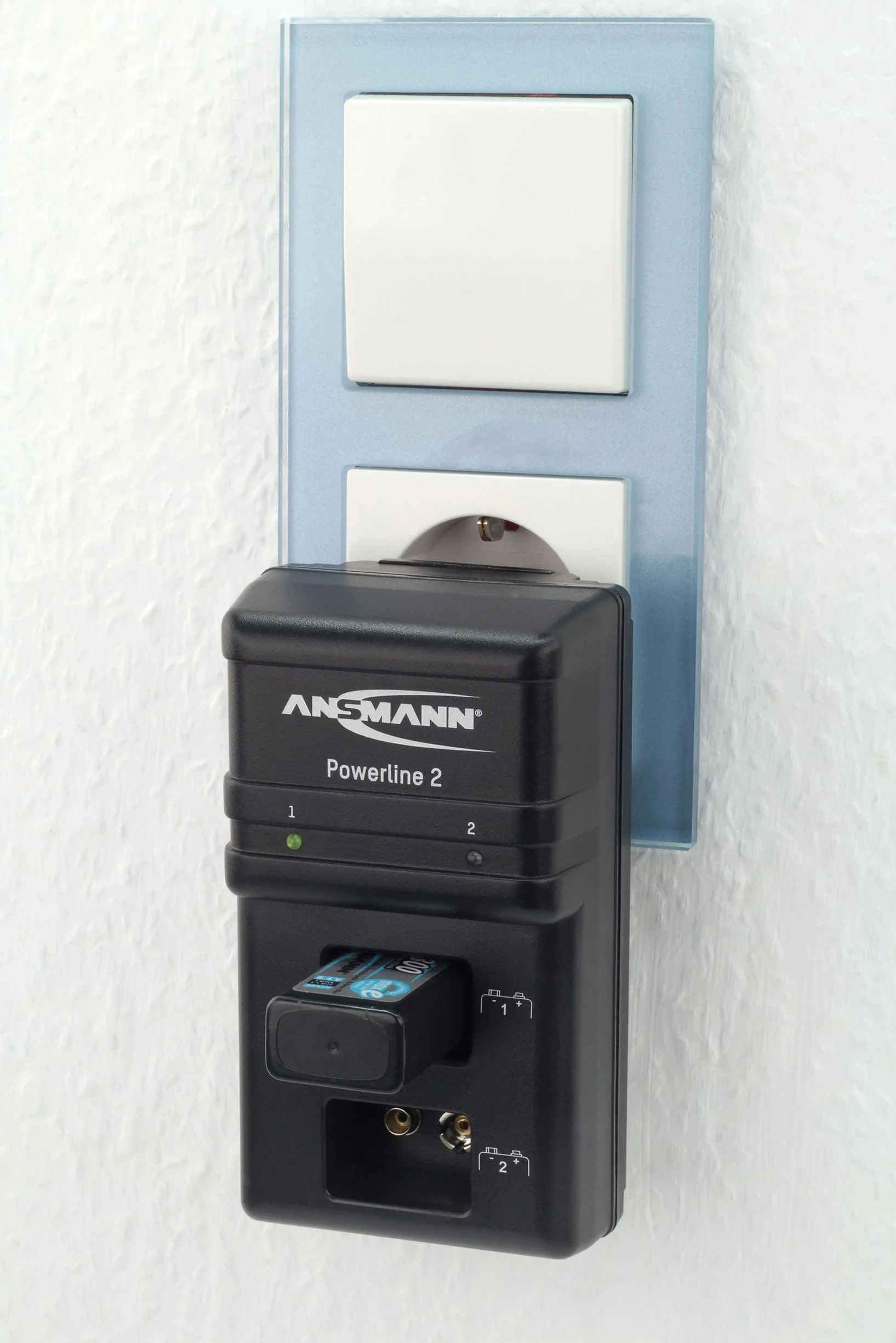 Ansmann Ładowarka 9 V do akumulatorów elektrycznych NiMH – 9 V ładowarka do akumulatorów z pojedynczym monitorowaniem, automatyczne wyłączanie, ładowanie podtrzymujące – Powerline 2 ładowarka