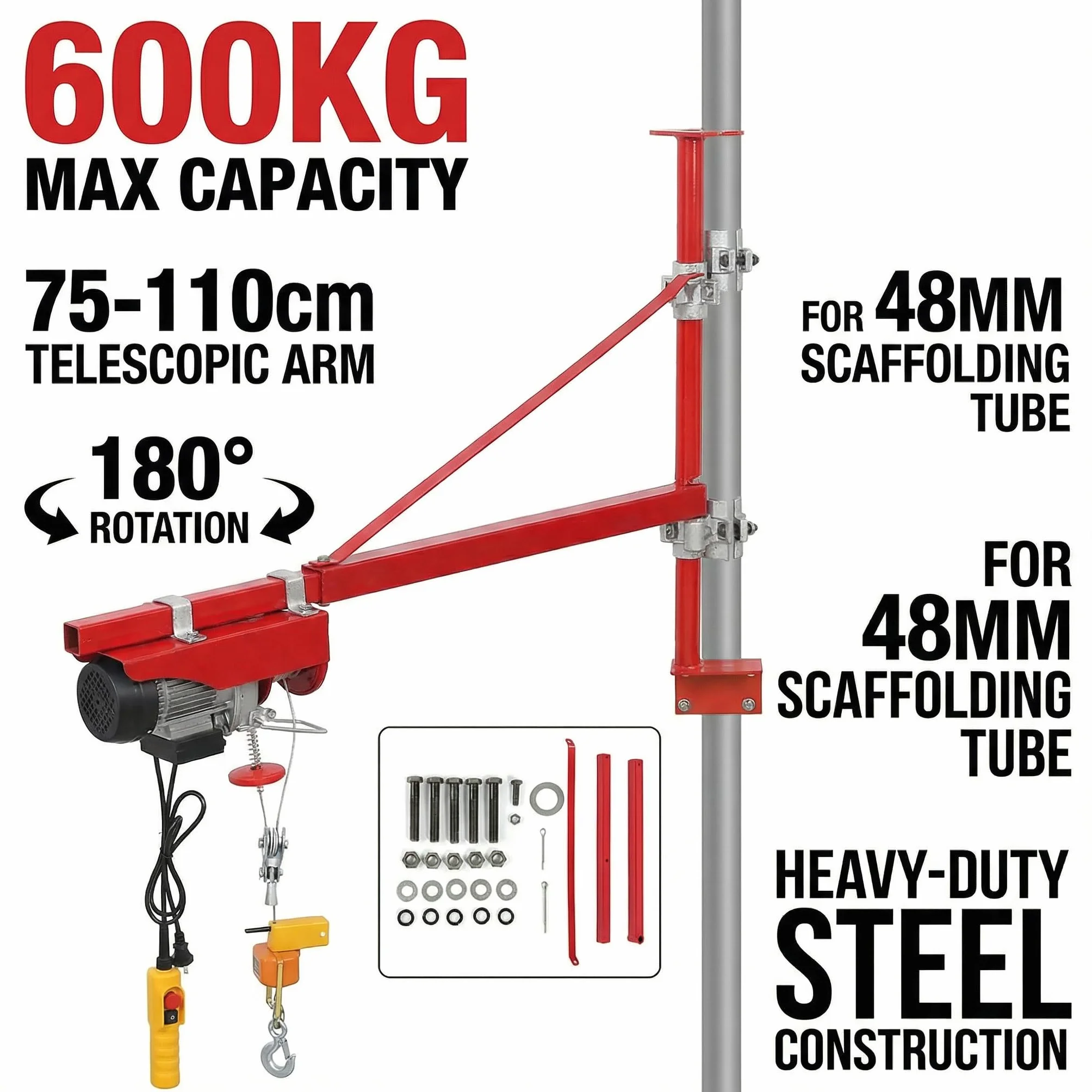 Ramię wychylne + uchwyt ścienny do 600 kg szubienica przy długości 75 cm lub 300 kg przy długości 110 cm pakiet do mocowania na ścianie, ramię podnośnika do warsztatów, centrów handlowych, garaży i