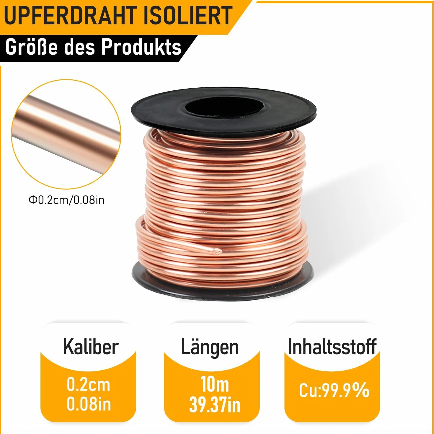 Drut miedziany, ø 2,0 mm x 10 m, czysty drut miedziany T2, pasuje do elektrycznych, spawalniczych, DIY