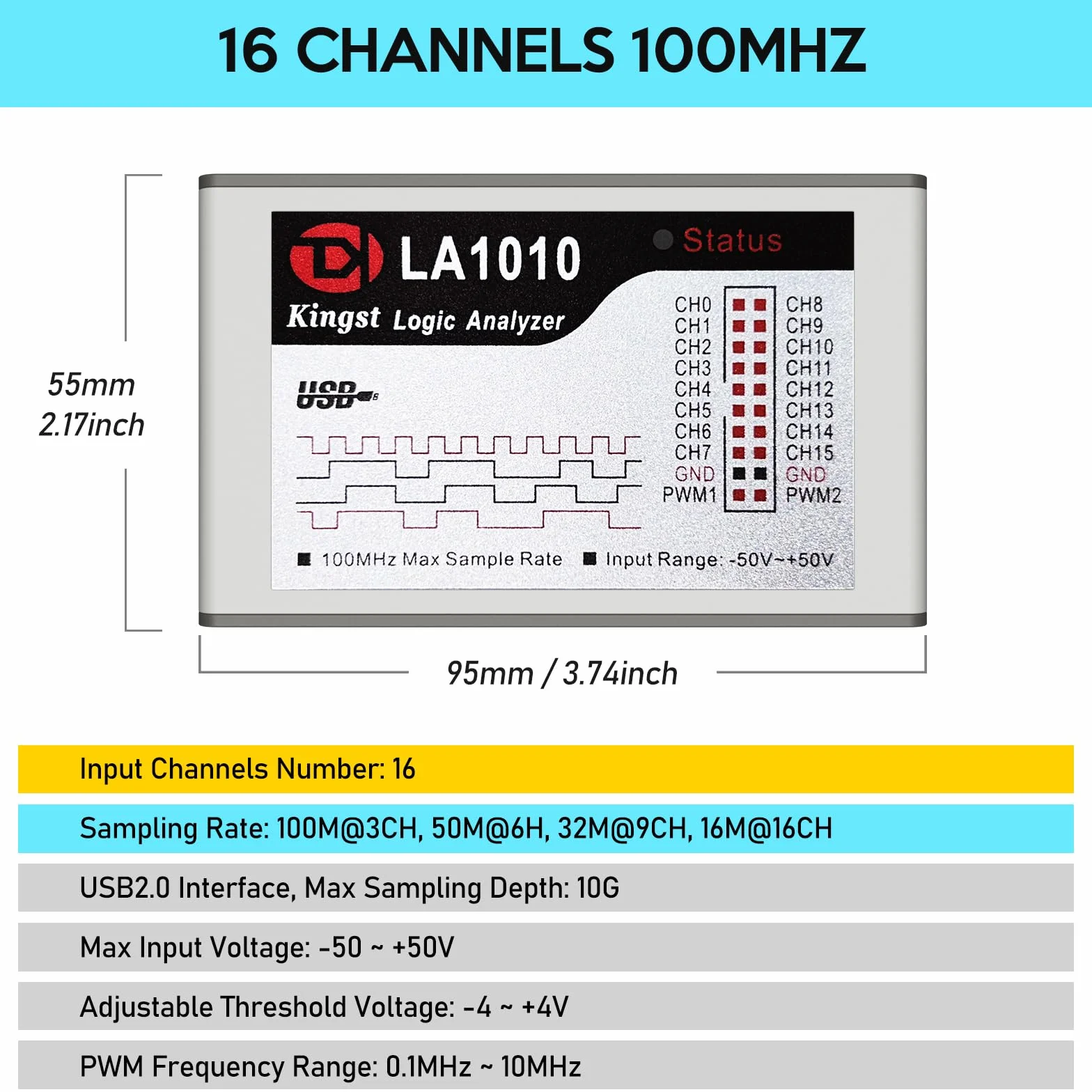 InnoMaker LA1010 USB Analizator Logiczny 16 Kanałów 100MHz Przenośny