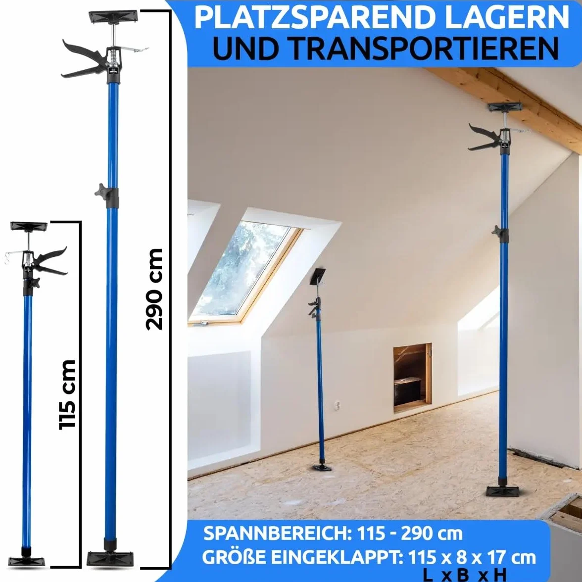 NTG podpora sufitowa jednoręczna | 115-290 cm | Do 30 kg | Kąt 45° | Do zastosowań w suchej budowie, modernizacji itp. | Podpora montażowa | Podpora sufitowa | Podpora teleskopowa | Podpora sufitowa