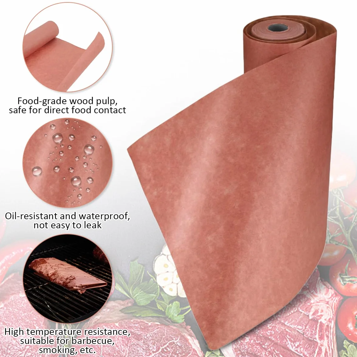 Papier rzeźniczy 30 cm x 18 m Rola papieru rzeźniczego Różowy, papier grillowy Papier rzeźniczy do wędzenia mięsa, papier rzeźniczy do grillowania, papier BBQ do grillowania, wędzenia, ryb, warzyw i