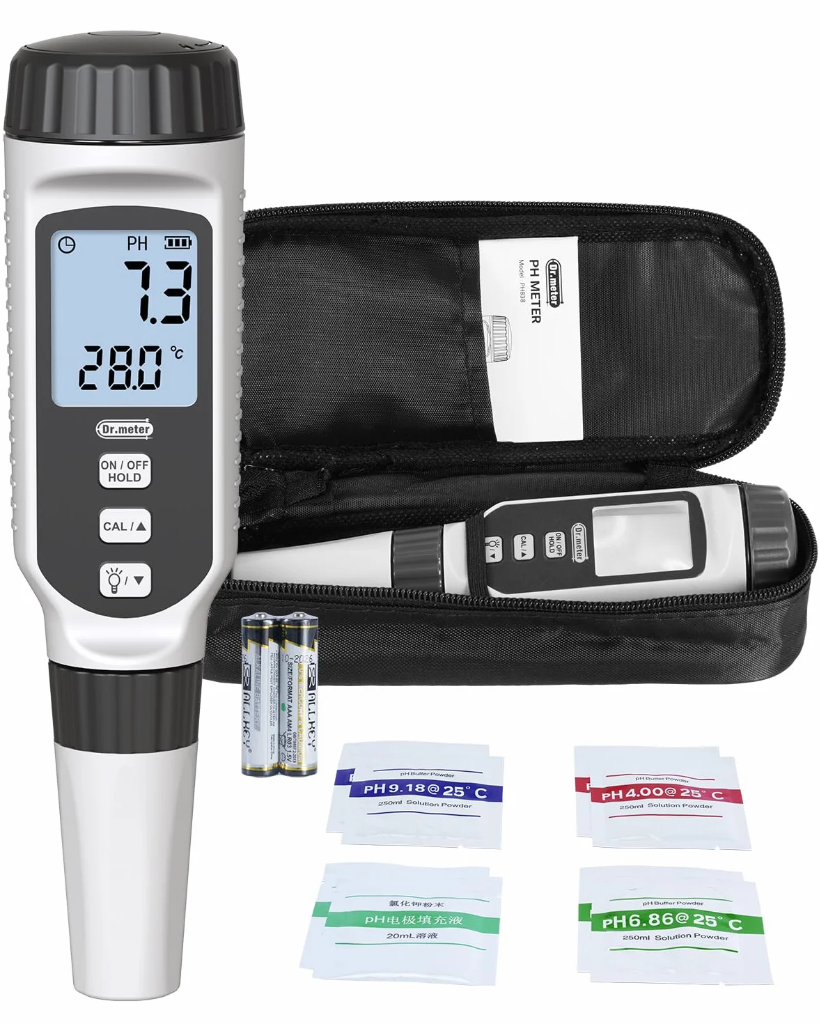 Dr.meter Miernik pH Wody 0.01 Wysokoprecyzyjny z Wyświetlaczem LCD i Automatyczną Kompensacją Temperatury