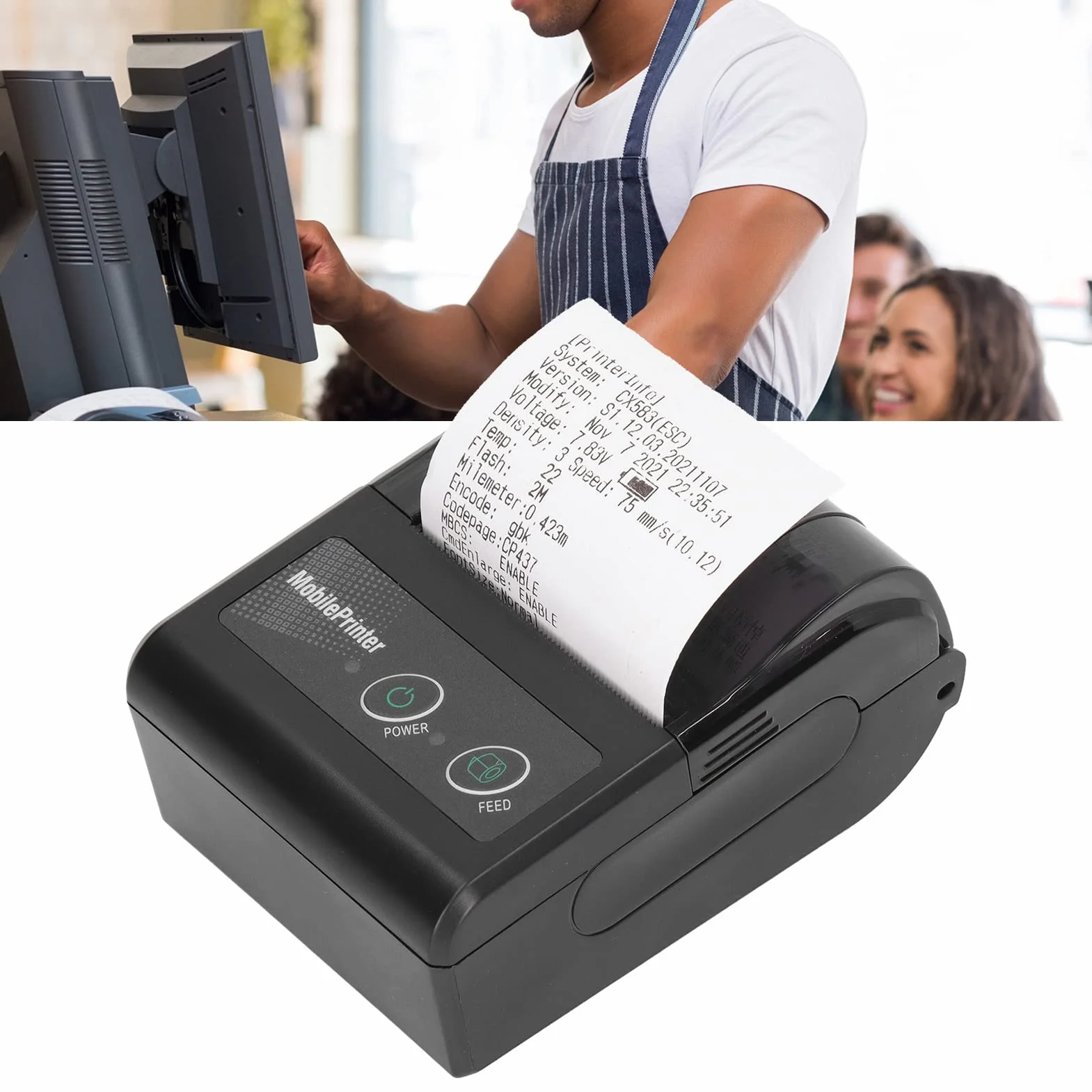 Drukarka Paragonów Bluetooth Przenośna USB 57mm 200 Dpi Termiczna POS