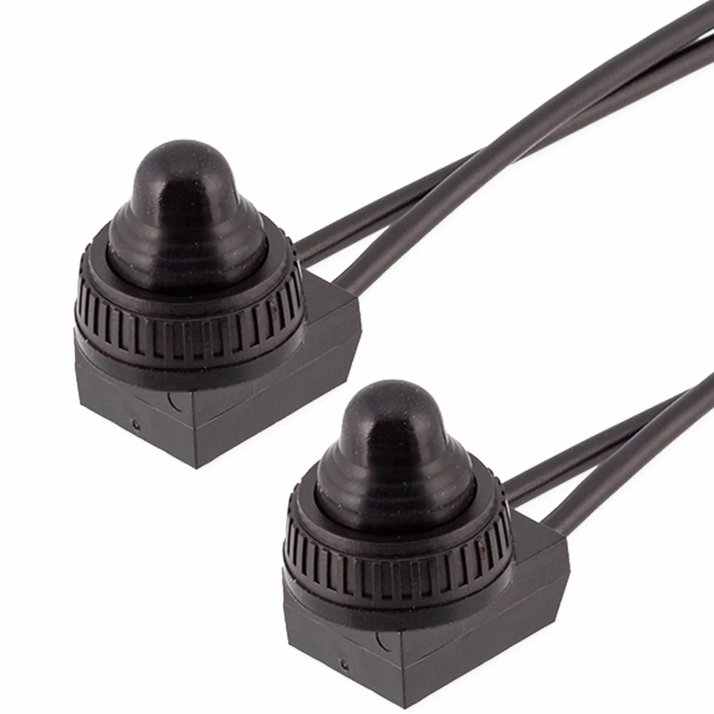 Powice 2 x mini przełącznik z drutem 0-250 V/6 A, okrągły, samozabezpieczający 2-biegunowy mikroprzełącznik 12 V, mikroprzełącznik z wodoodporną pokrywą, przycisk 12 V/6 A, nadaje się do montażu w