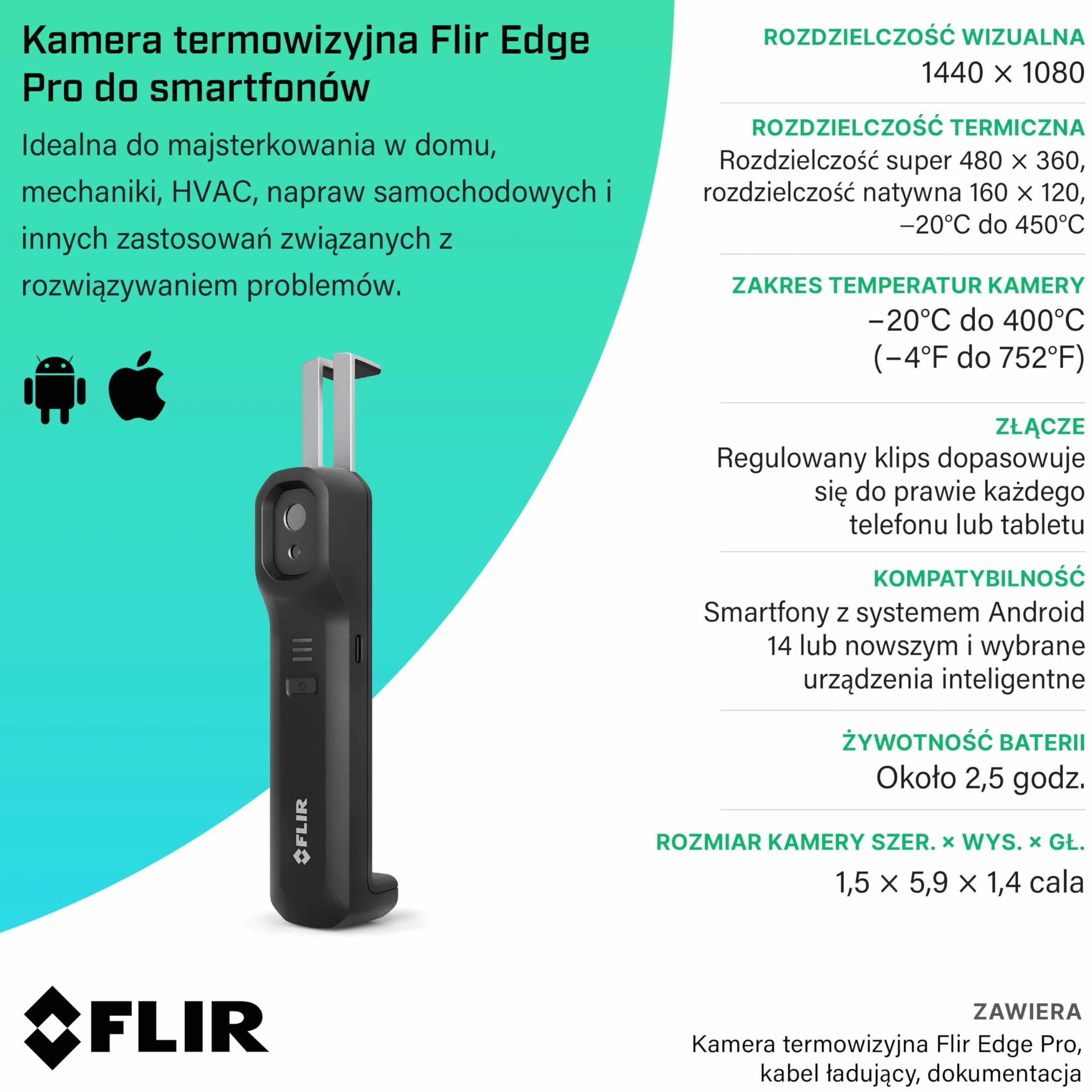 FLIR EDGE Pro Bezprzewodowa Kamera Termowizyjna Bluetooth 320x240 Superrozdzielczość iOS Android