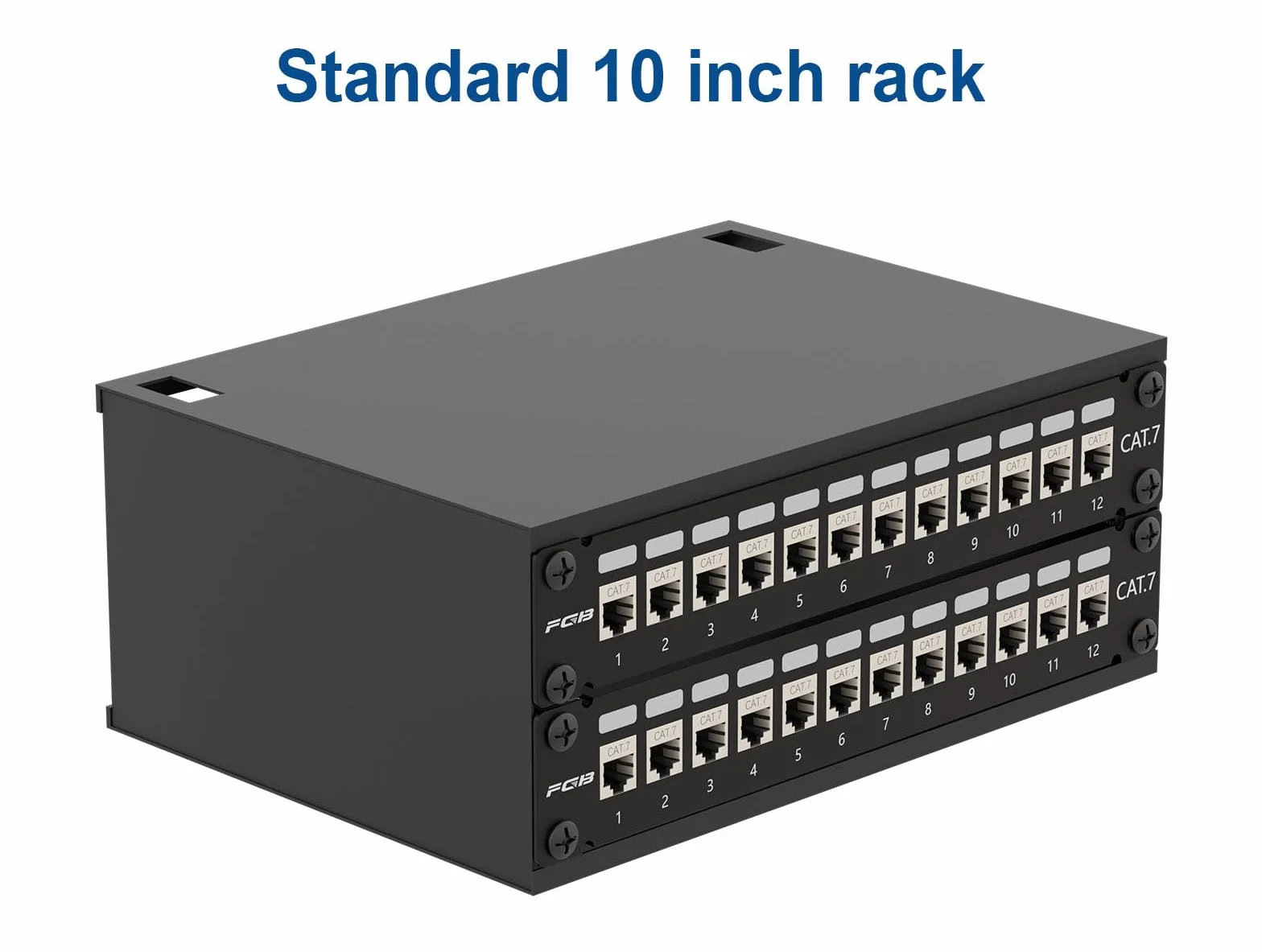 FGB 10 Gbps 1U 12 portów, panel krosowy Cat7, montowany w stelażu, panel krosowy RJ45, ekranowany łącznik Keystone z listwą tylną, okablowanie 1U Inline Keystone, do przełączników sieciowych Gigabit