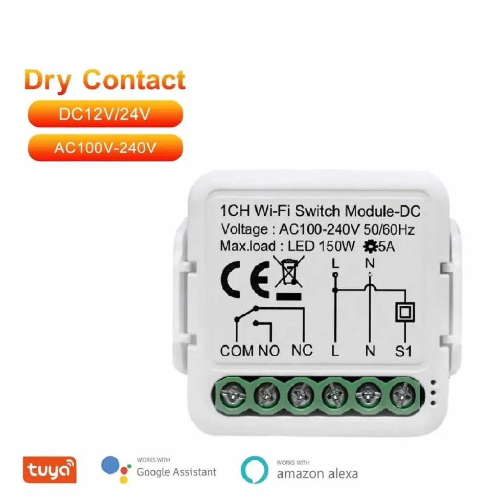 Tuya Smart Life WiFi przekaźnik moduł przełączający 1-kanał DC12V 24V AC100-240V kompatybilny z Alexa Google Home