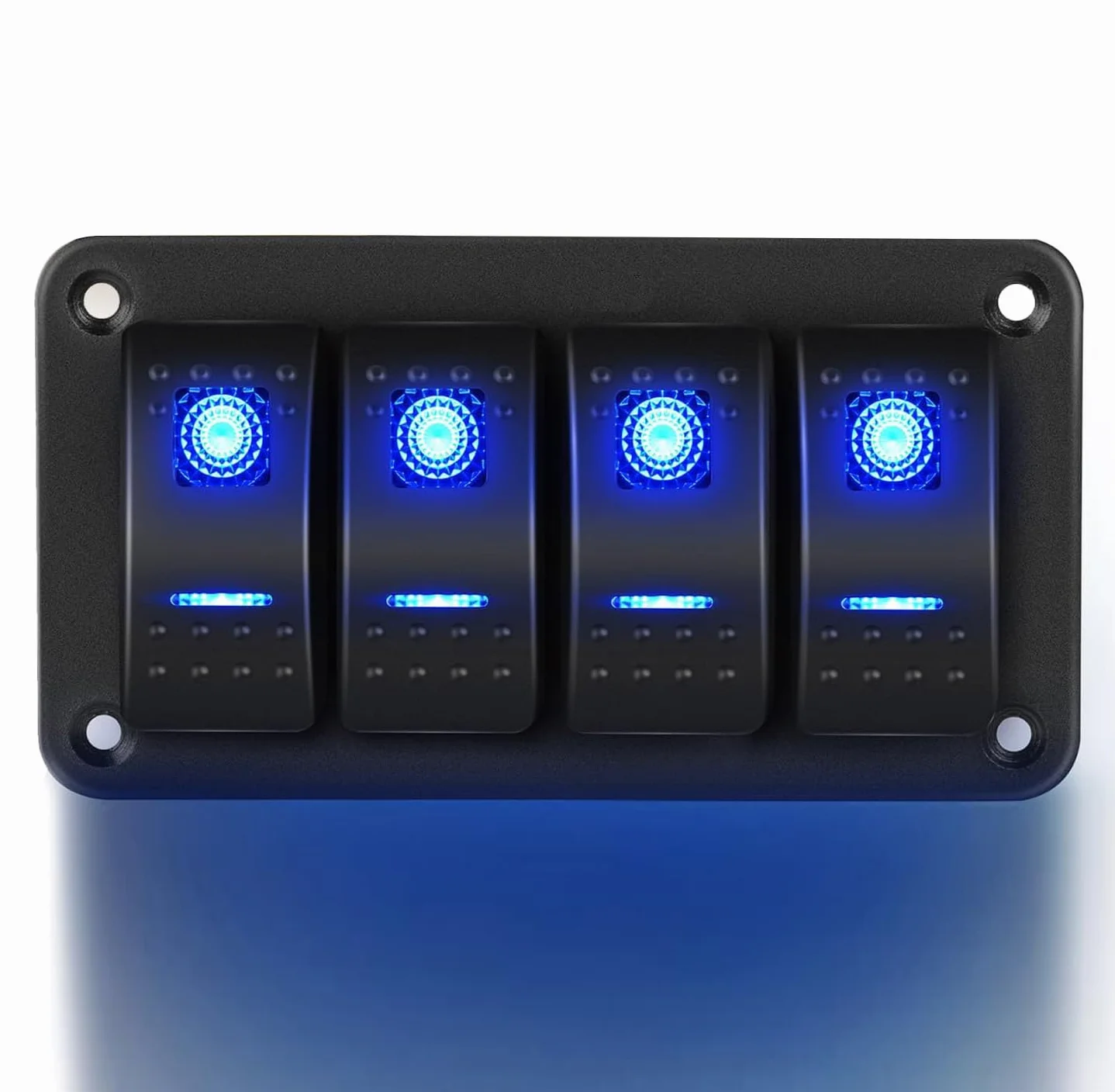 Gebildet 4-drożny panel przełączników kołyskowych, 12 V 24 V DC, niebieski przełącznik, panel aluminiowy, 5-biegunowy, ON/off, okablowany panel przełącznika dźwigienkowego, wodoszczelny