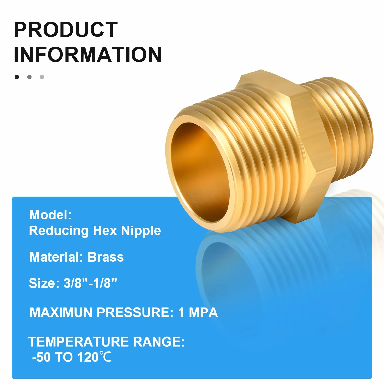 2 szt. 1/8" męski BSP x 3/8" męski BSP mosiądz Redukcja Hex Nipple Złącze rurowe