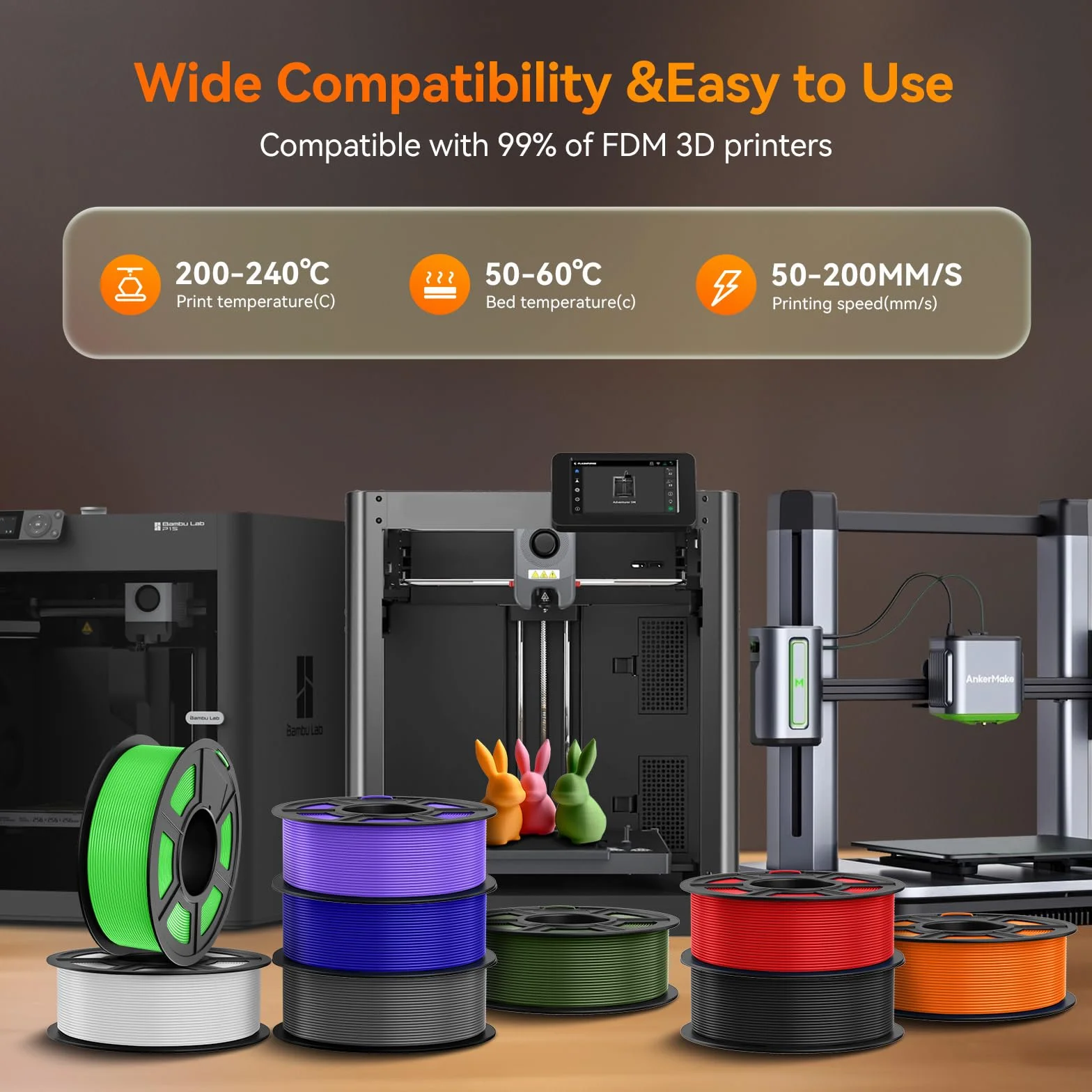TECBEARS PLA Multicolor Bundle filament 1,75 4 kg do drukarki 3D błękitny cytrynowy żółty błyszczący pomarańczowy oliwkowy zielony