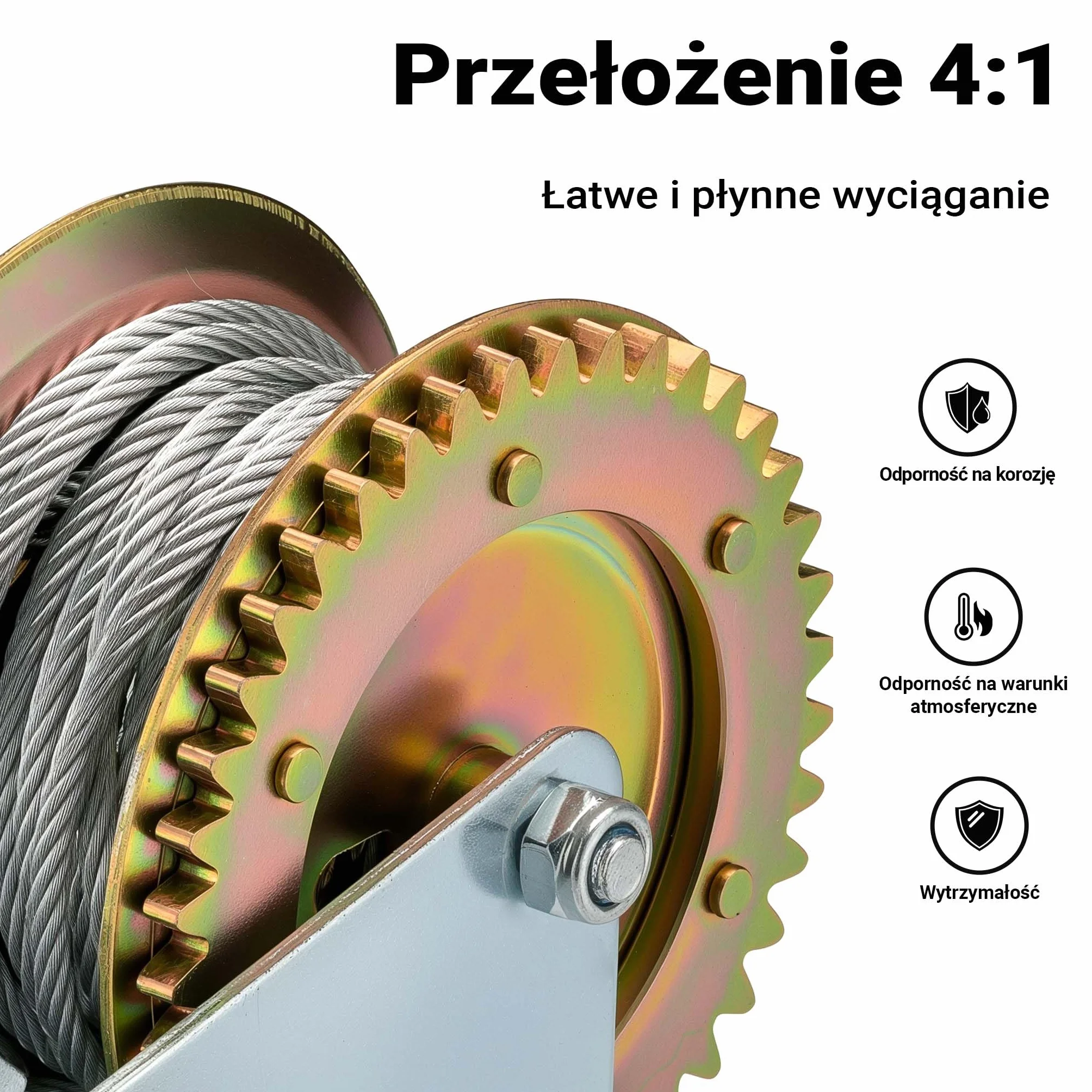 Wiltec Wyciągarka ręczna linowa stalowa 720 kg, lina 10 m, ocynkowana wciągarka ręczna z przełożeniem 4:1 do prac budowlanych, warsztatowych i leśnych