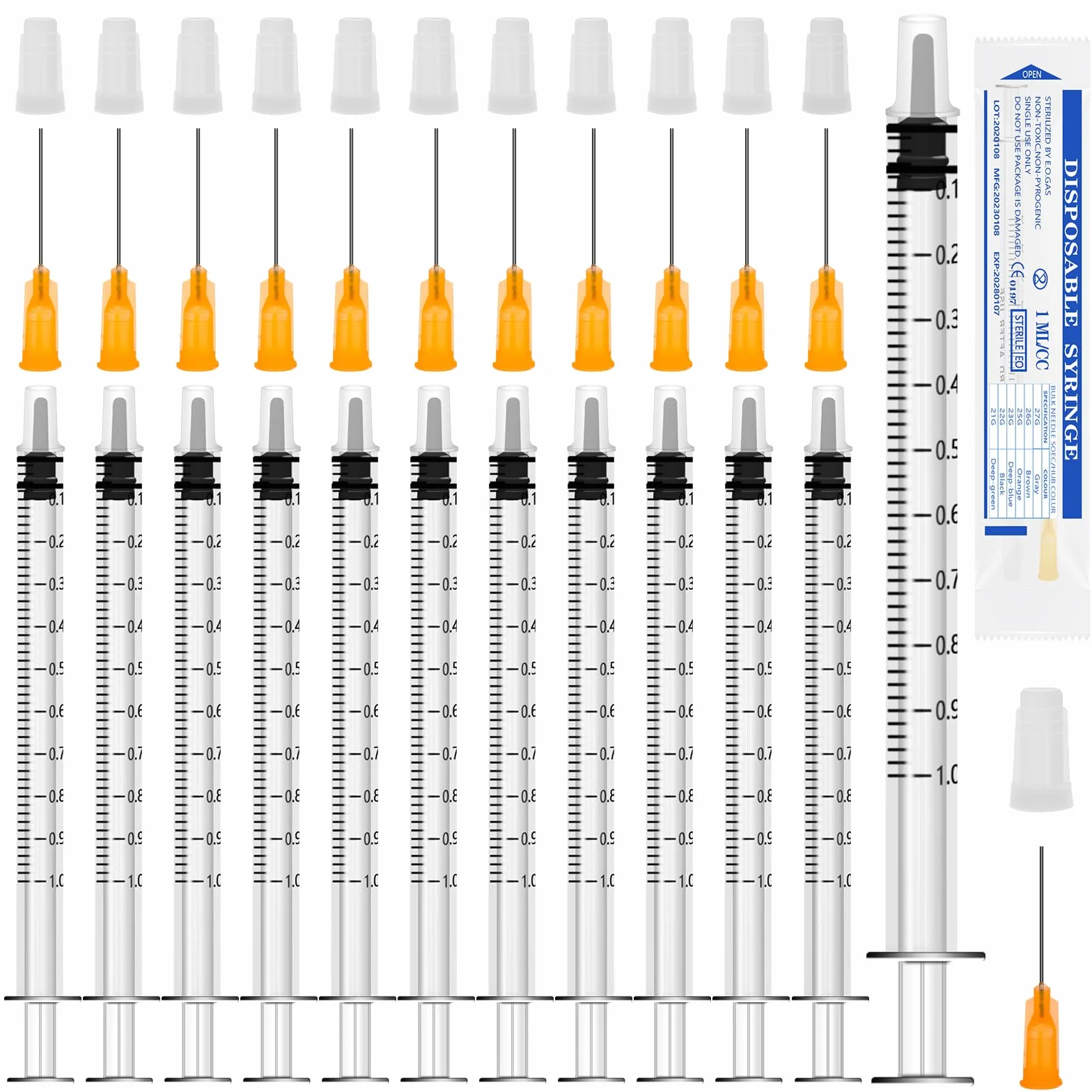 GOTRUST 12 małych strzykawek, plastikowa strzykawka 1 ml, plastikowa strzykawka z tępą końcówką, igłą i nasadką, strzykawki do karmy z pomiarem, do eksperymentów