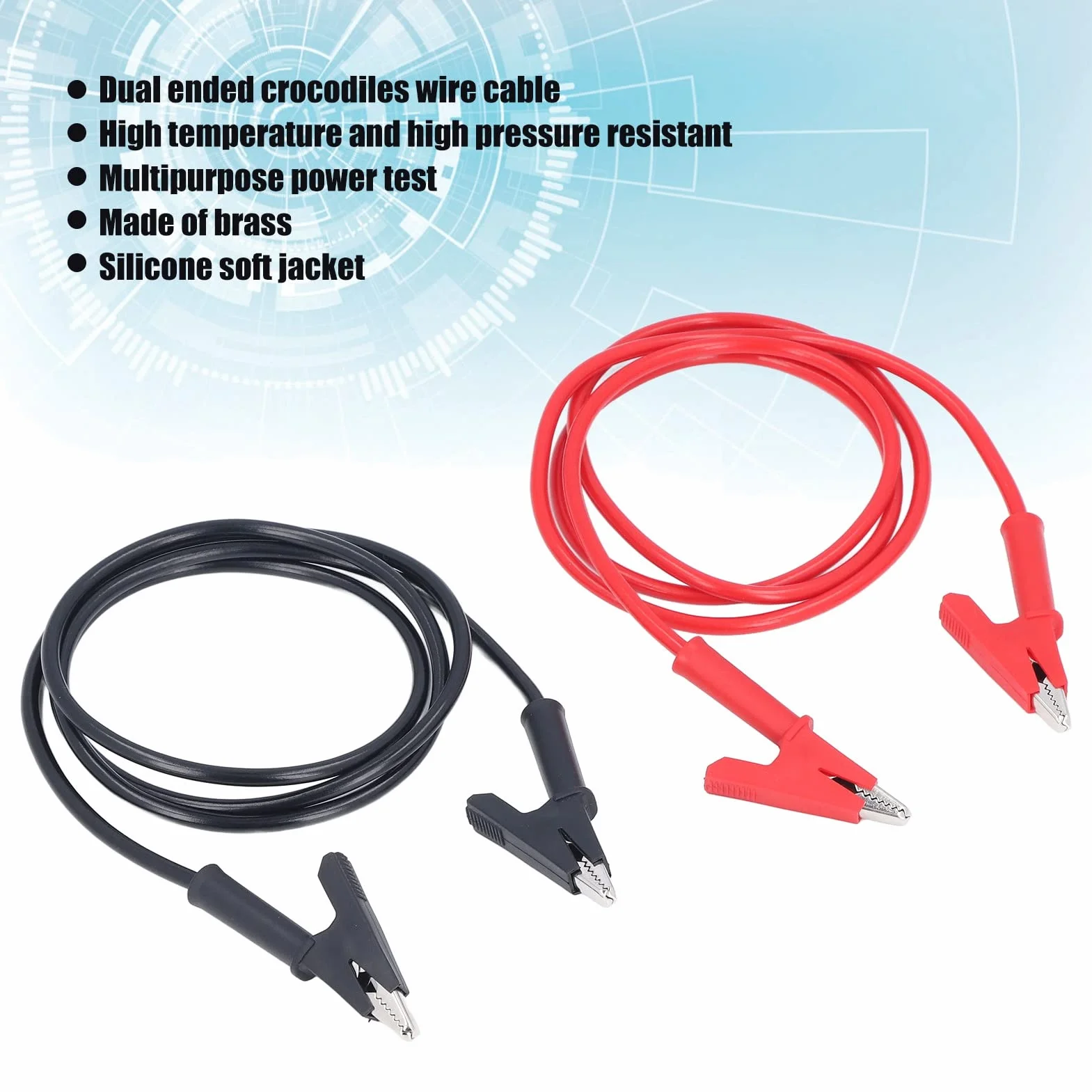 Kabel z Podwójnymi Końcówkami Krokodylowymi, 1 Zestaw Podwójnych Zacisków Krokodylkowych, Mosiężne Silikonowe Zaciski Krokodylkowe, 20A 3000V Podwójne Zakończone, Przewody Pomiarowe