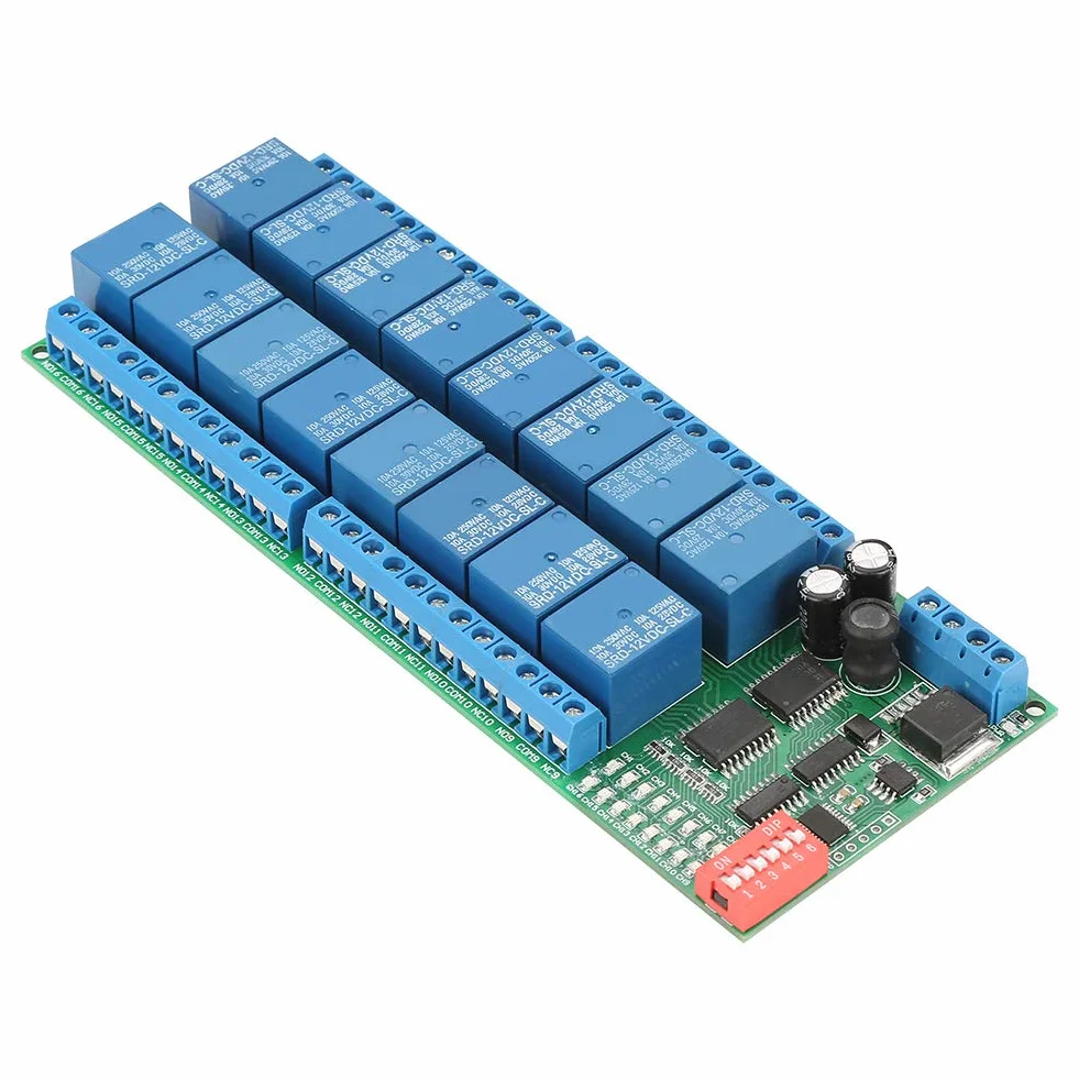 R421B16 DC 12V 16 kanałów RS485 przekaźnik moduł płytka kontrolera PLC złącze szeregowe przełącznik