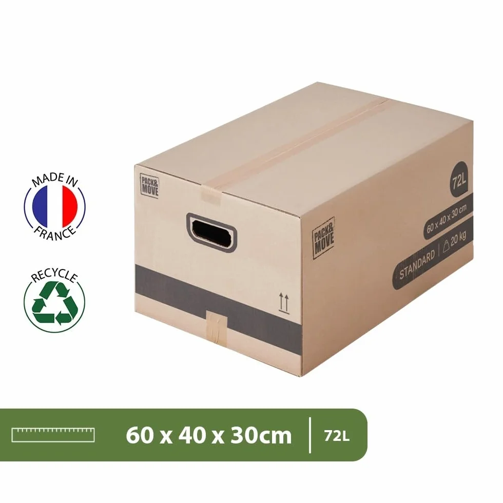 Cartons de déménagement 72L 60x40x30 cm - Lot de 20 - Made in France - Certifié FSC