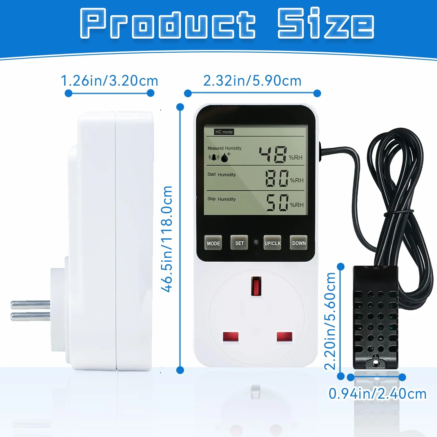 Termostat gniazdkowy 230 V regulator wilgotności z czujnikiem do szklarni terrarium ogrzewania chłodzenia