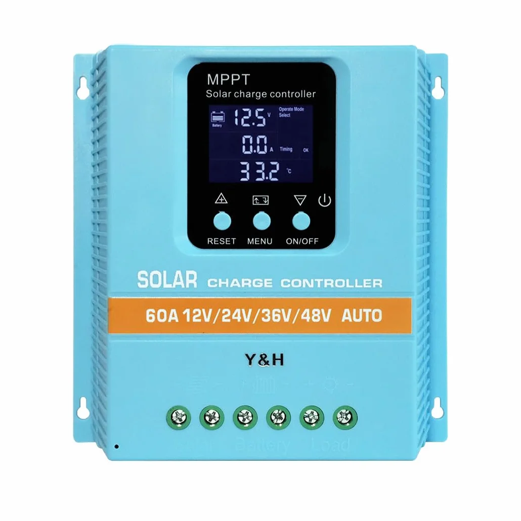 Y&H MPPT 60 A solarny regulator ładowania 12V 24V 36V 48V LCD Dual USB kwasowo-ołowiowy lit