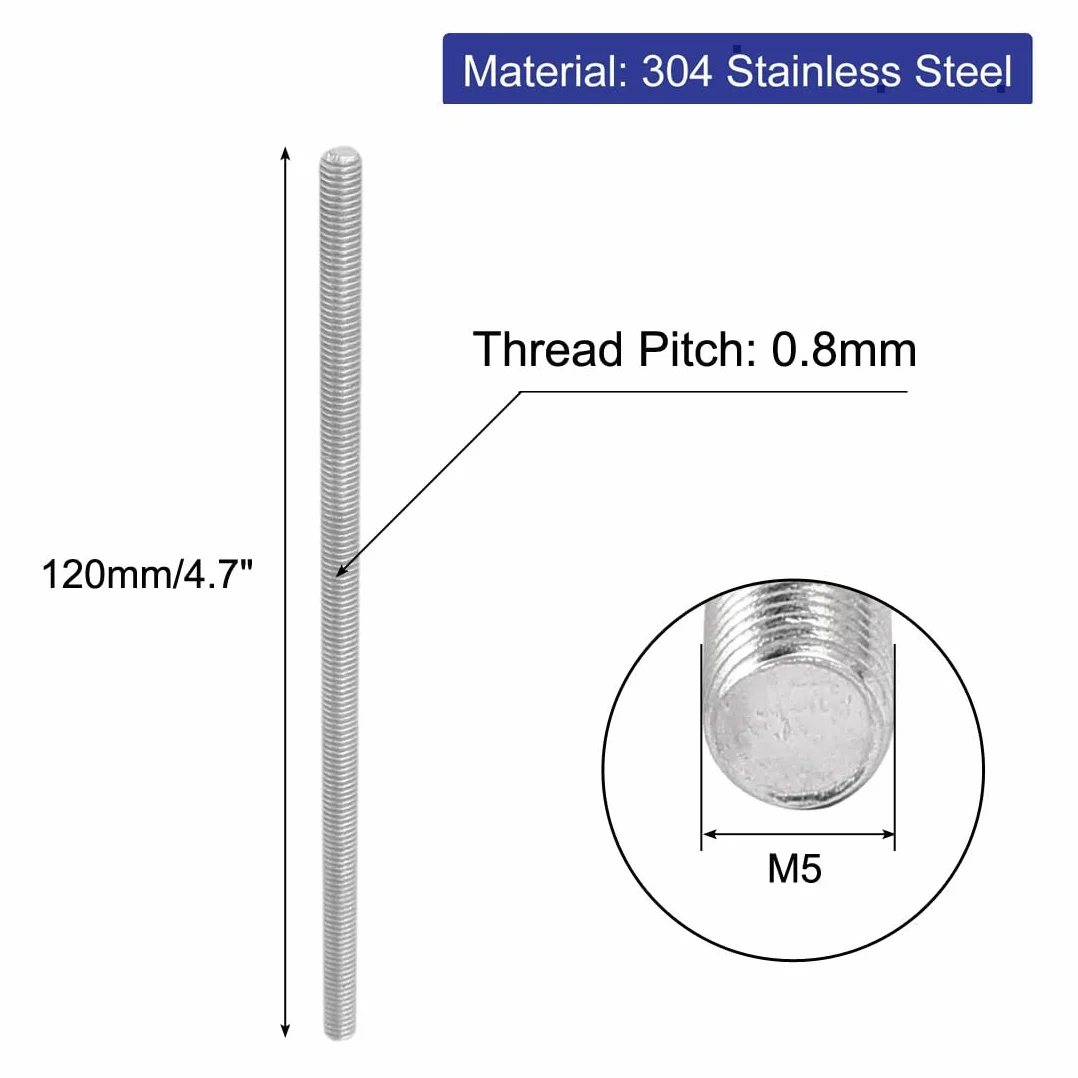 Sourcingmap M5 x 120 mm stal nierdzewna 304 w pełni gwintowane pręty prętowe sprzęt 5 szt