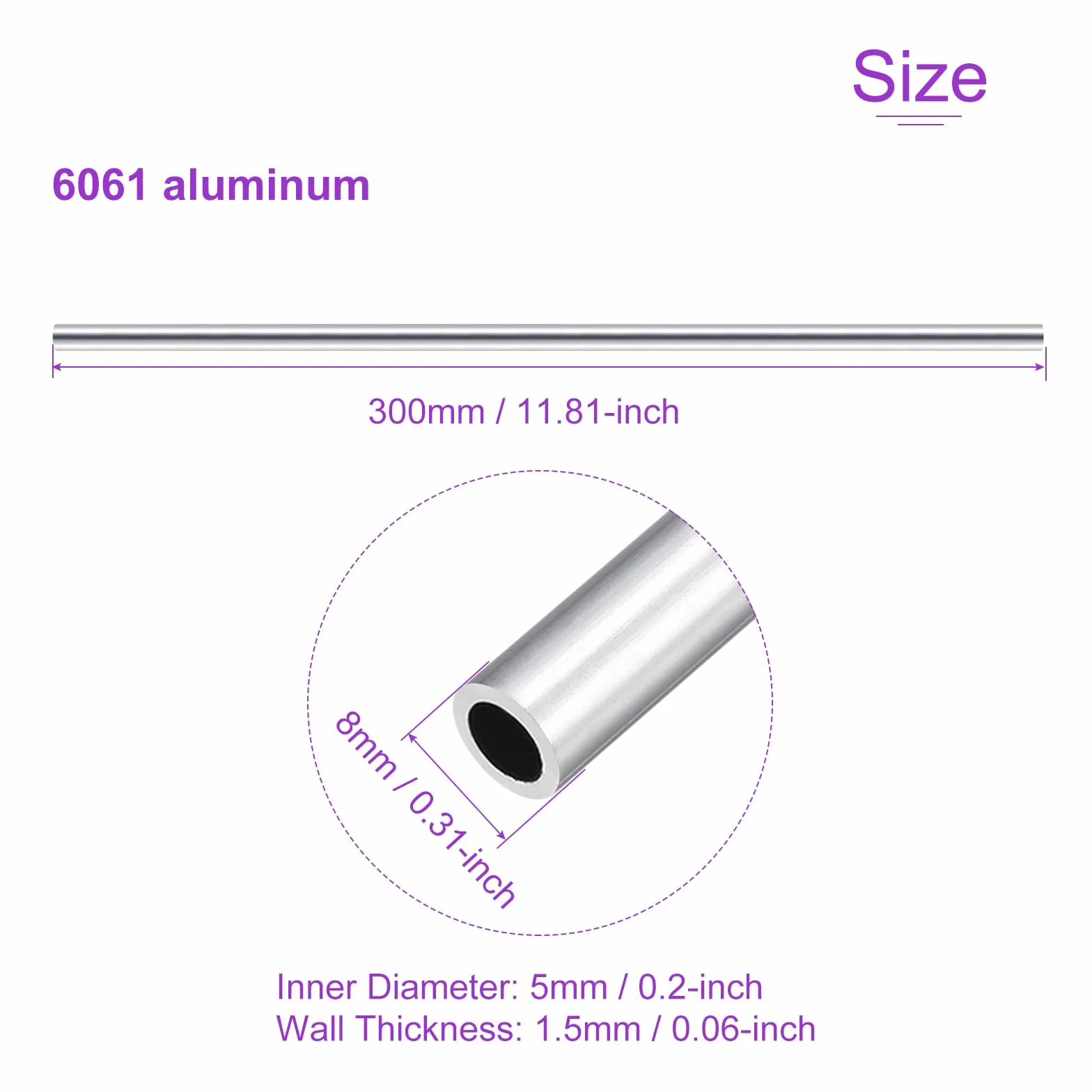 DMiotech 3-pak (8 mm śr. x 5 mm ID) 6063 aluminiowa okrągła rura o długości 300 mm przemysłowe metalowe rury do budowy ram maszyn projekty DIY