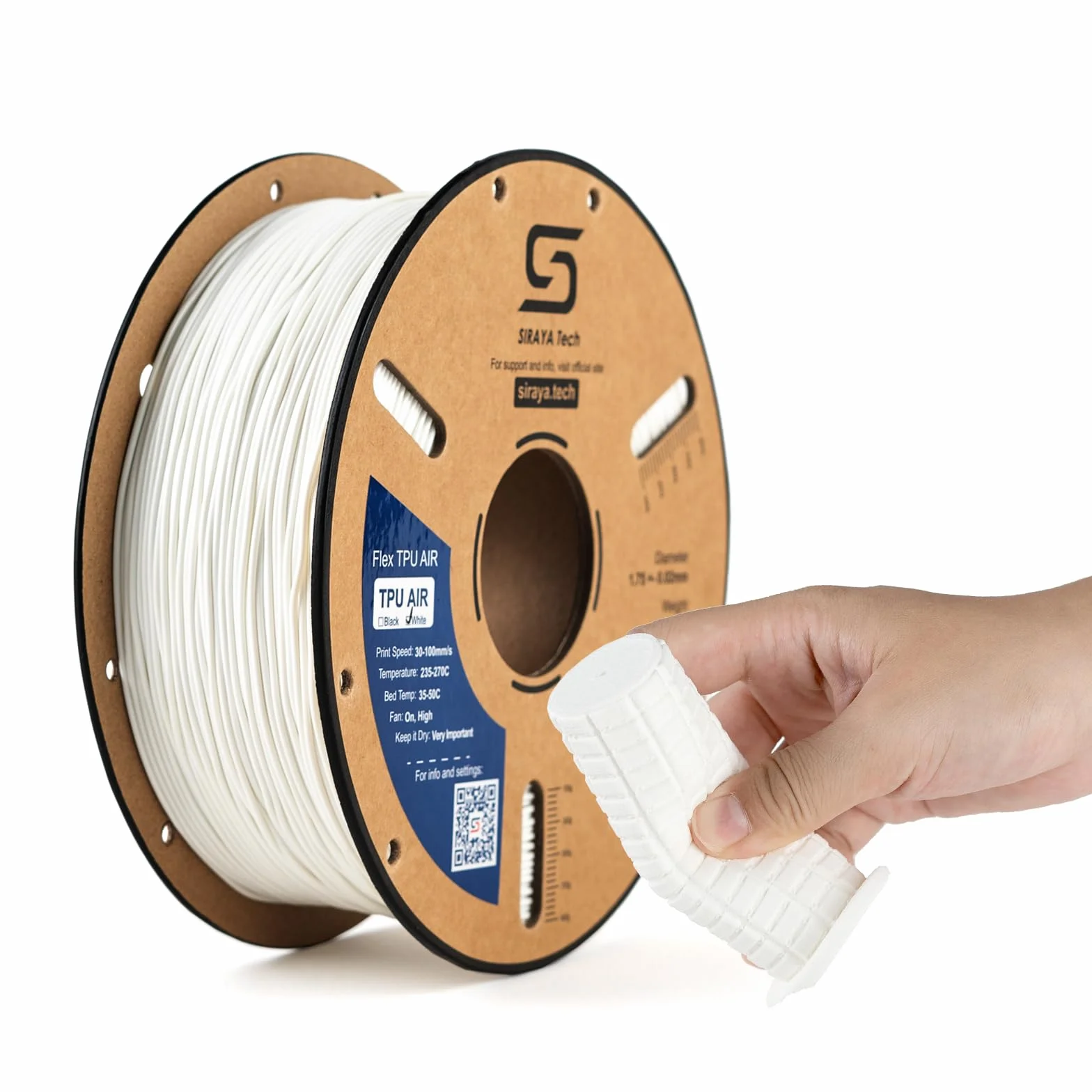 Siraya Tech Flex TPU Air – lekki, aktywnie pieniący się filament TPU, regulowana twardość 65A – 82 A, filament do drukarki 3D, szybkie drukowanie, miękki, do materiałów do druku 3D (biały, 1 kg)